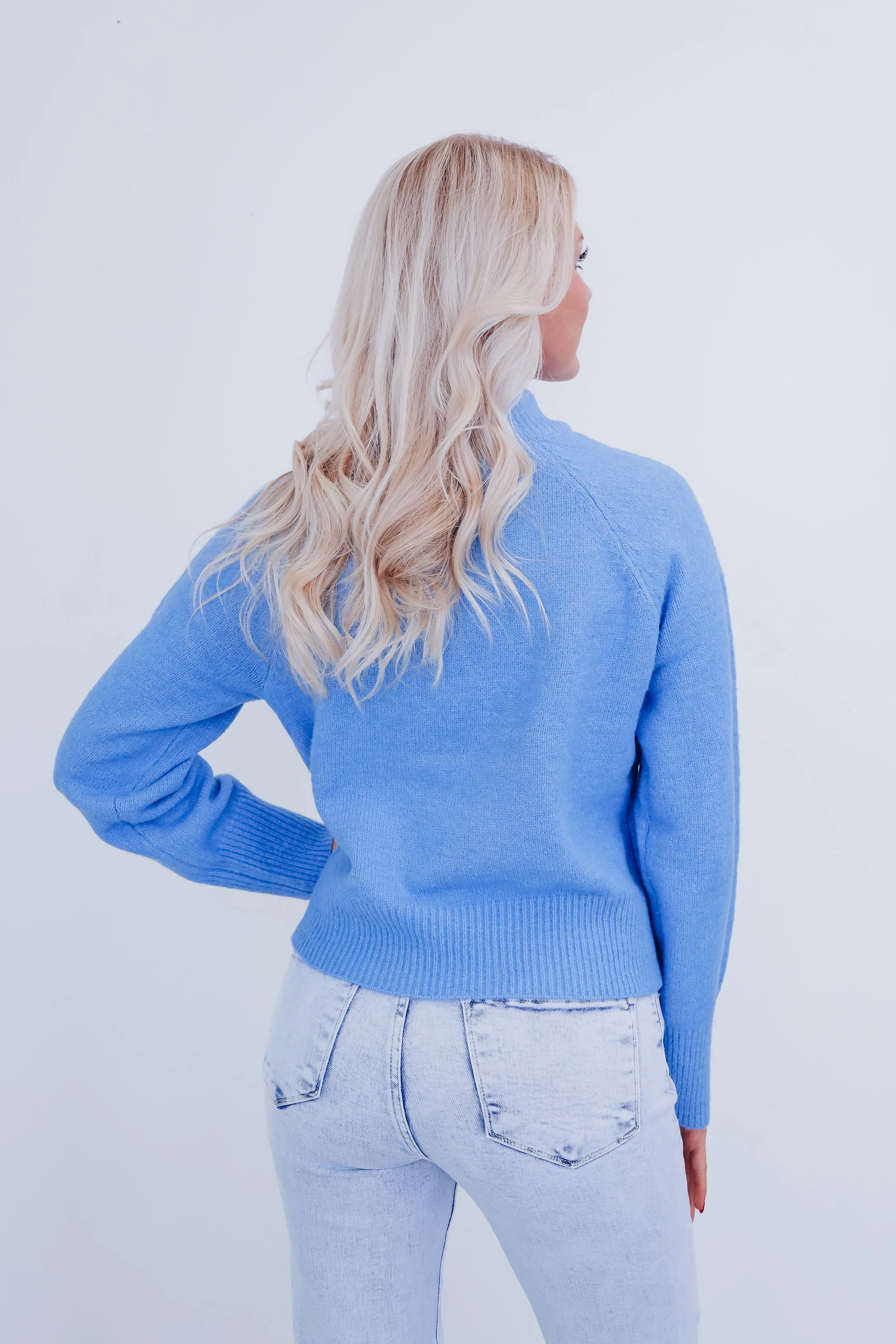 Callie Cropped Mock Neck Sweater - Blue