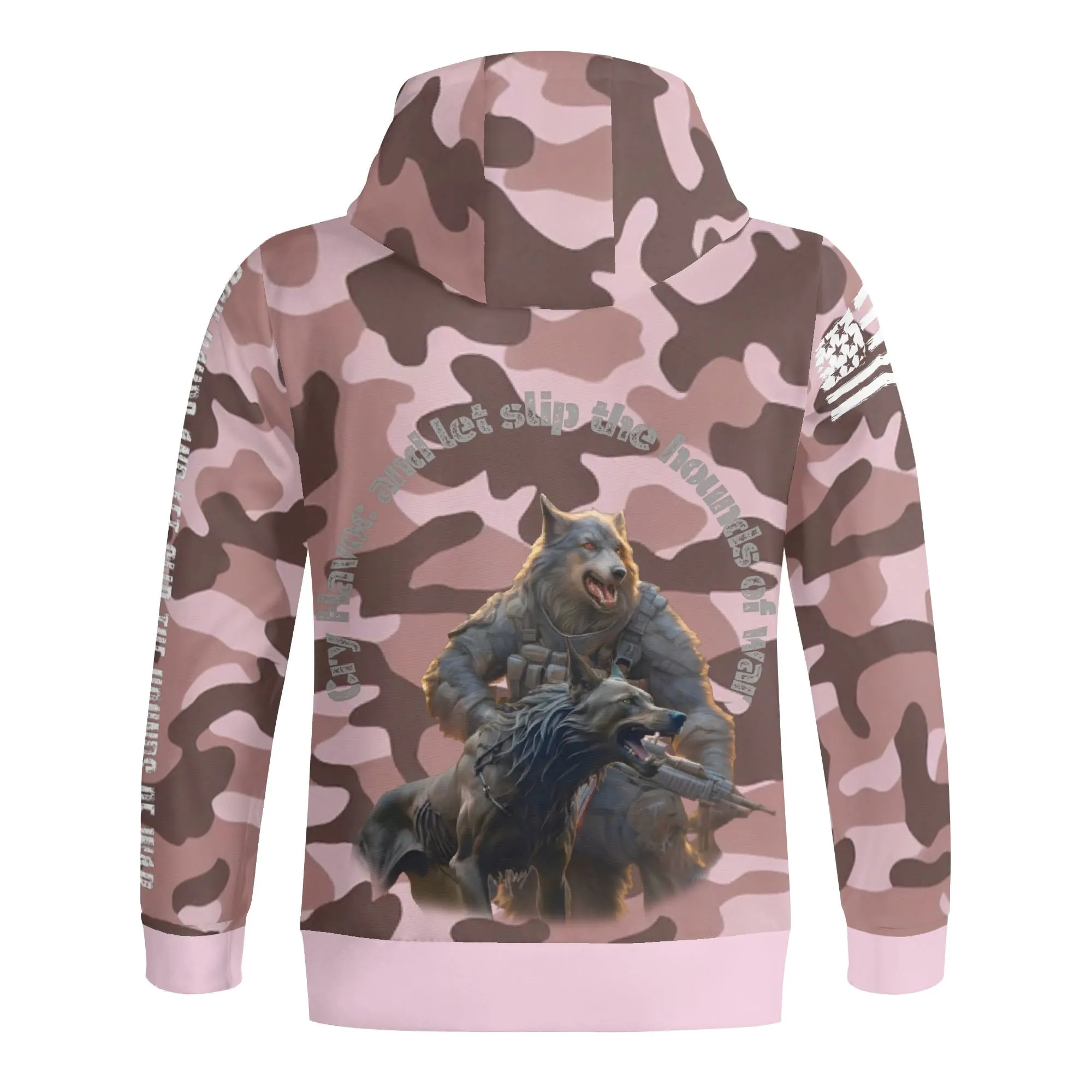 Camouflage Cry Havoc Graphic Full Zip Turtleneck Hoodie Streetwear