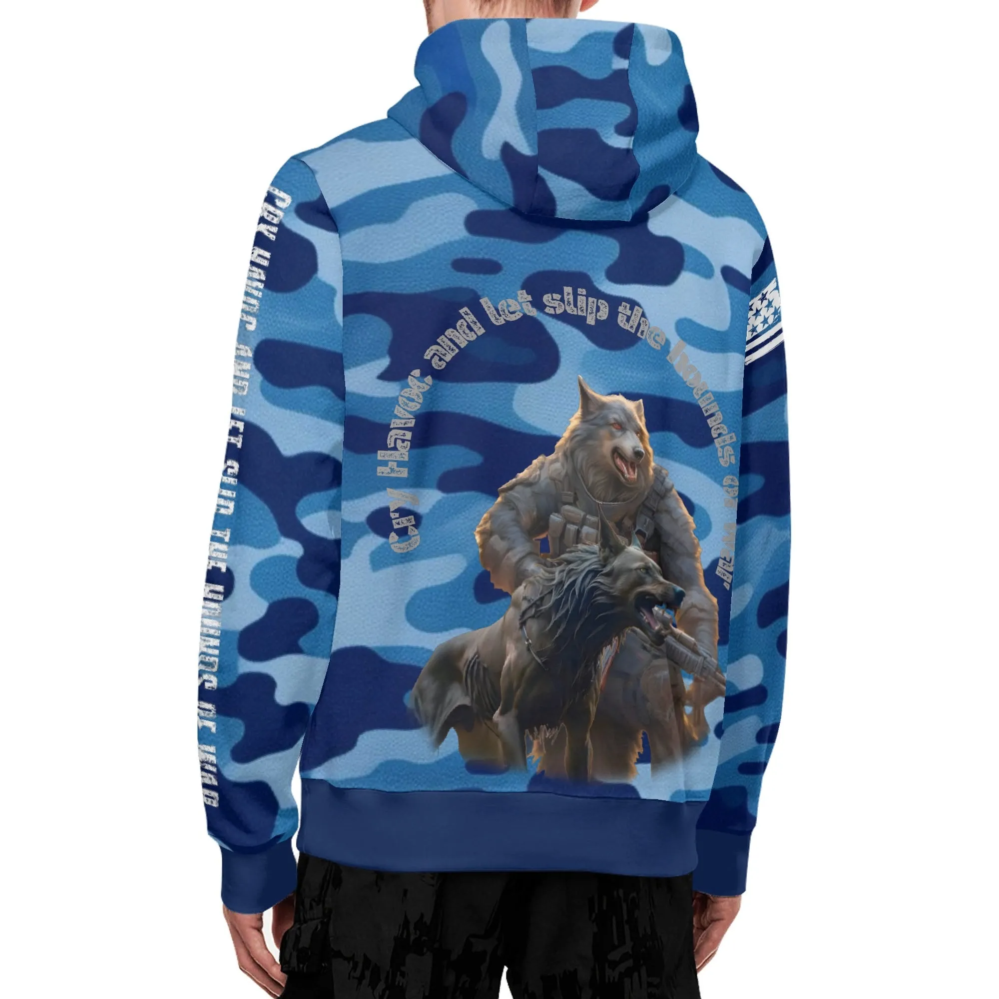 Camouflage Cry Havoc Graphic Full Zip Turtleneck Hoodie Streetwear