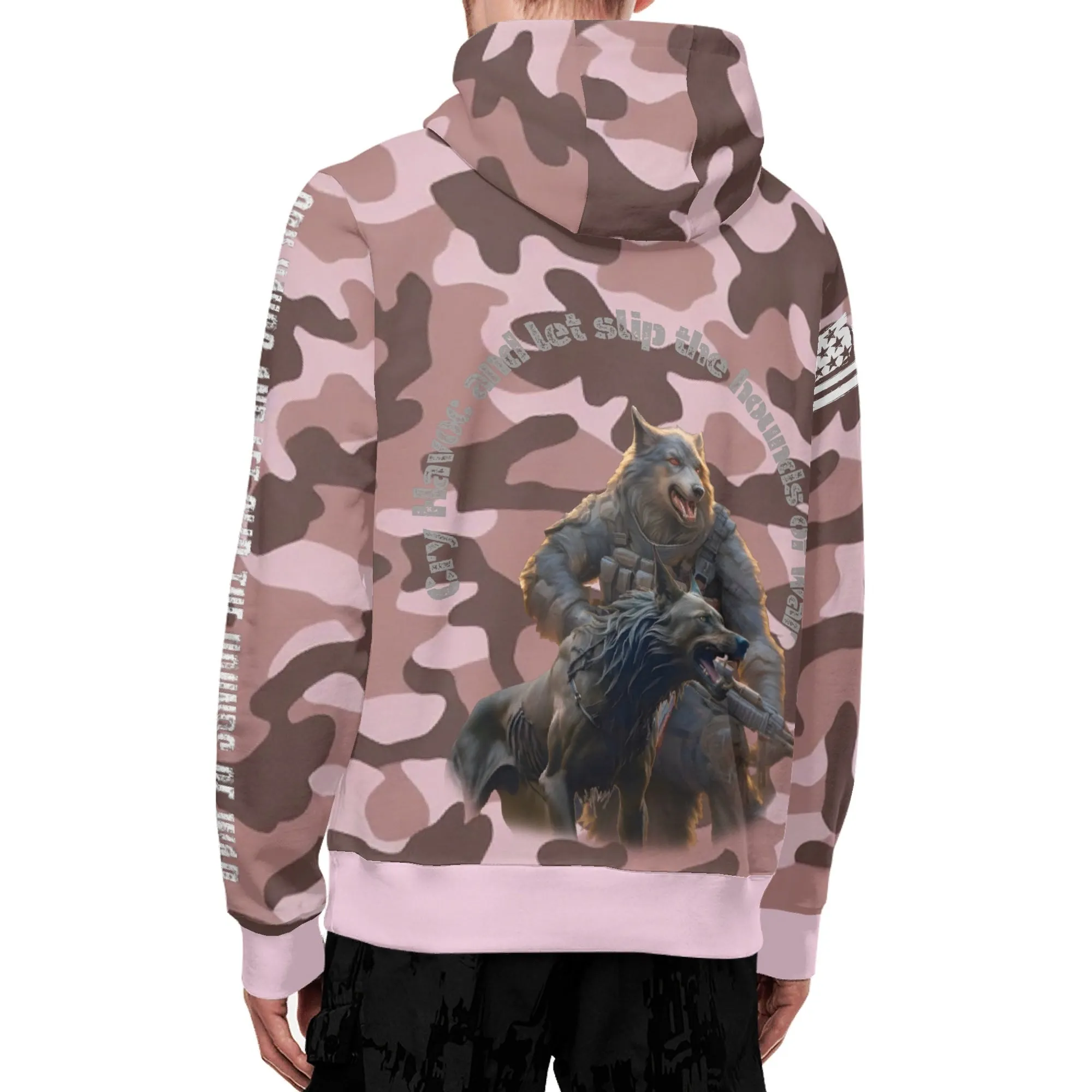 Camouflage Cry Havoc Graphic Full Zip Turtleneck Hoodie Streetwear