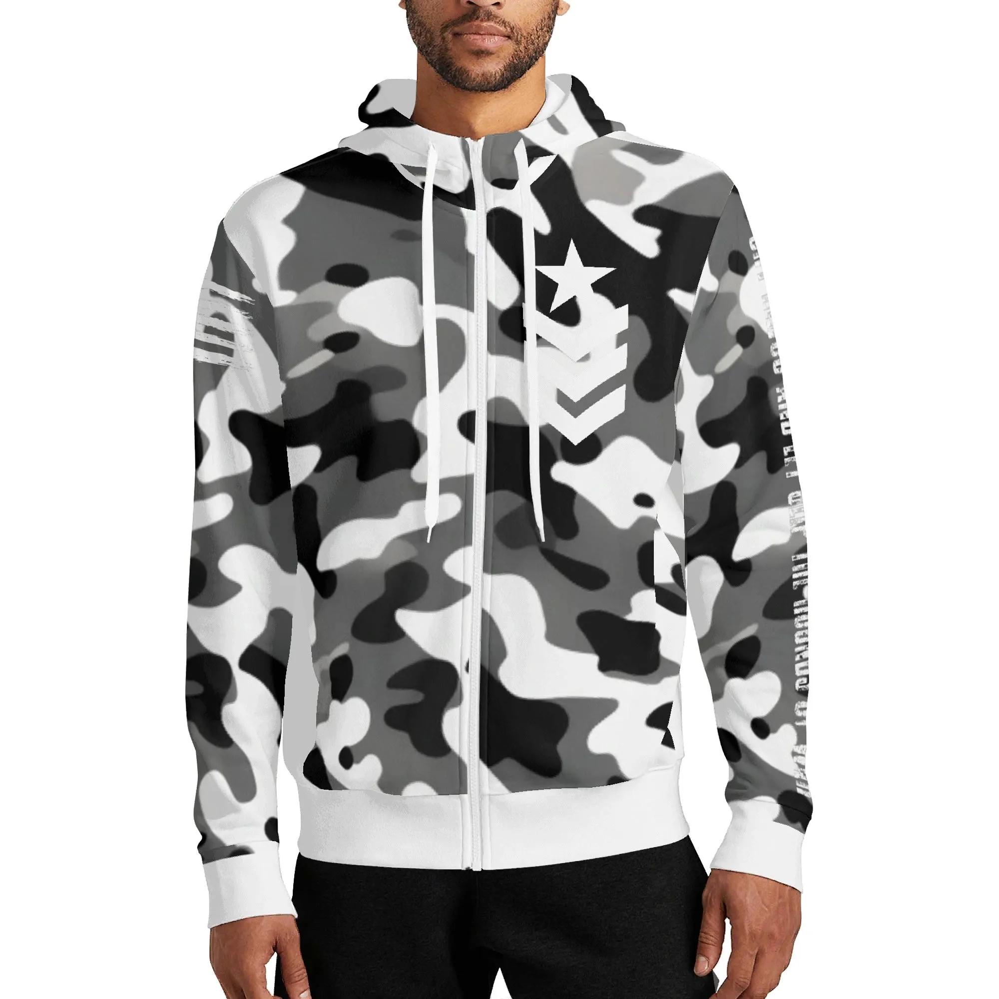 Camouflage Cry Havoc Graphic Full Zip Turtleneck Hoodie Streetwear