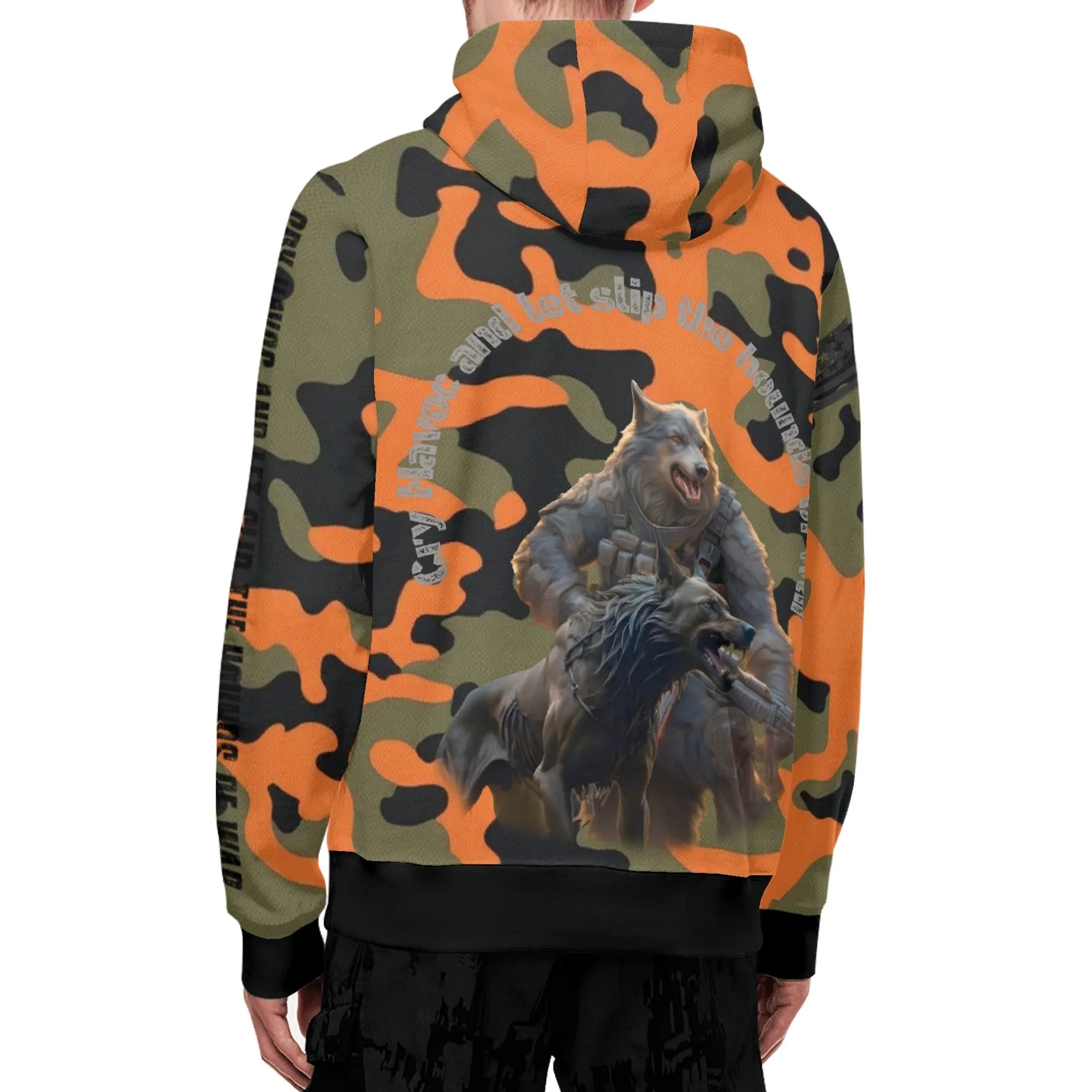 Camouflage Cry Havoc Graphic Full Zip Turtleneck Hoodie Streetwear
