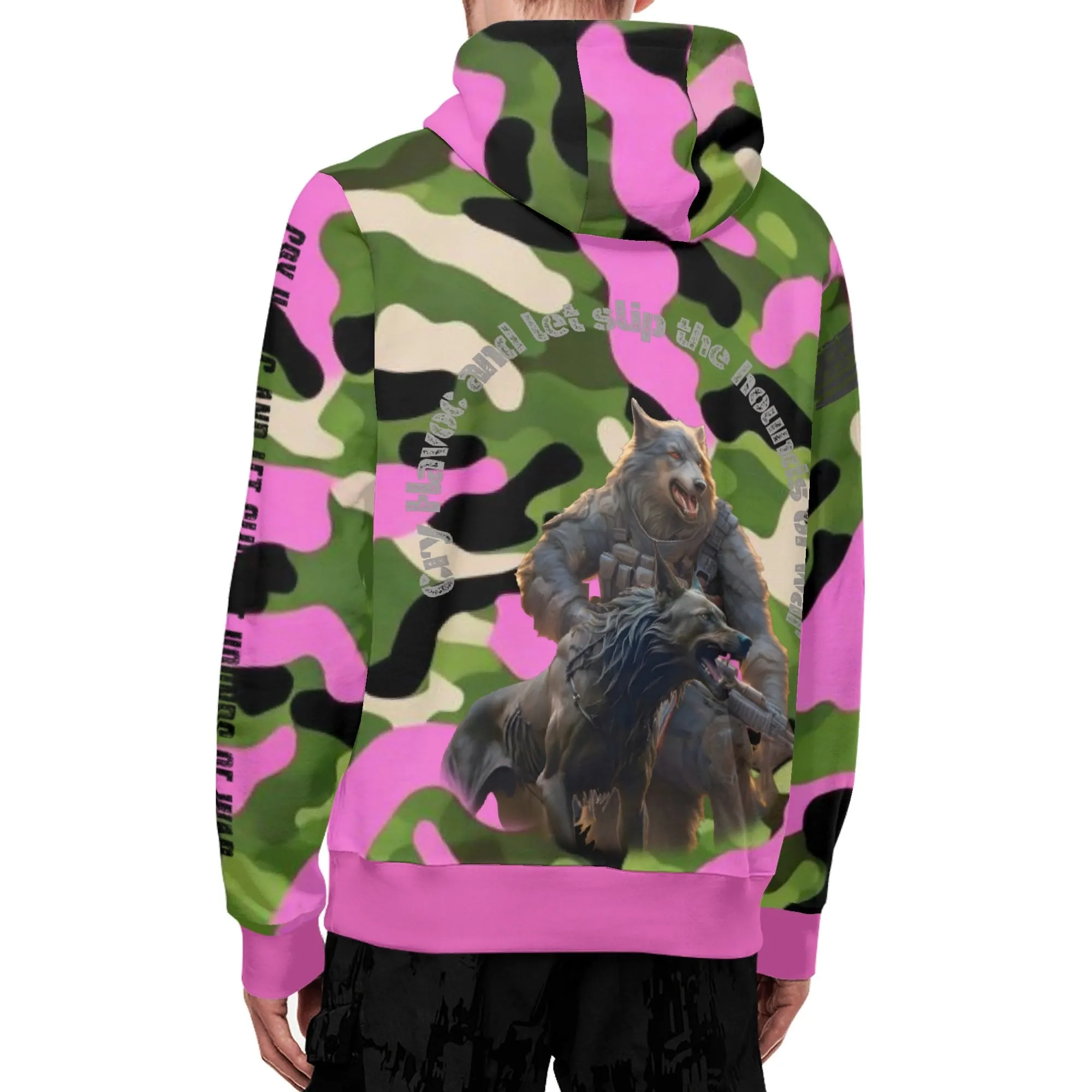 Camouflage Cry Havoc Graphic Full Zip Turtleneck Hoodie Streetwear