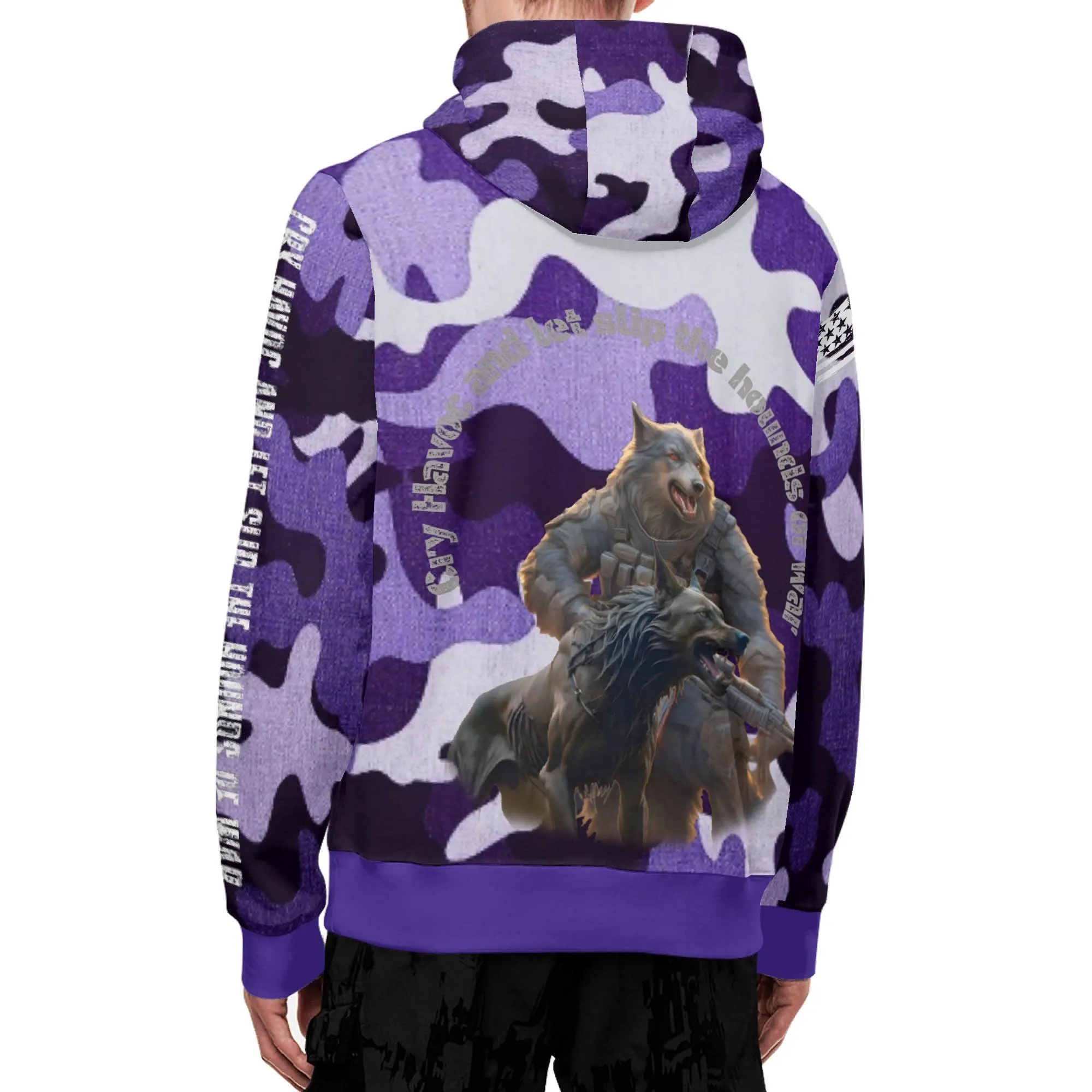 Camouflage Cry Havoc Graphic Full Zip Turtleneck Hoodie Streetwear