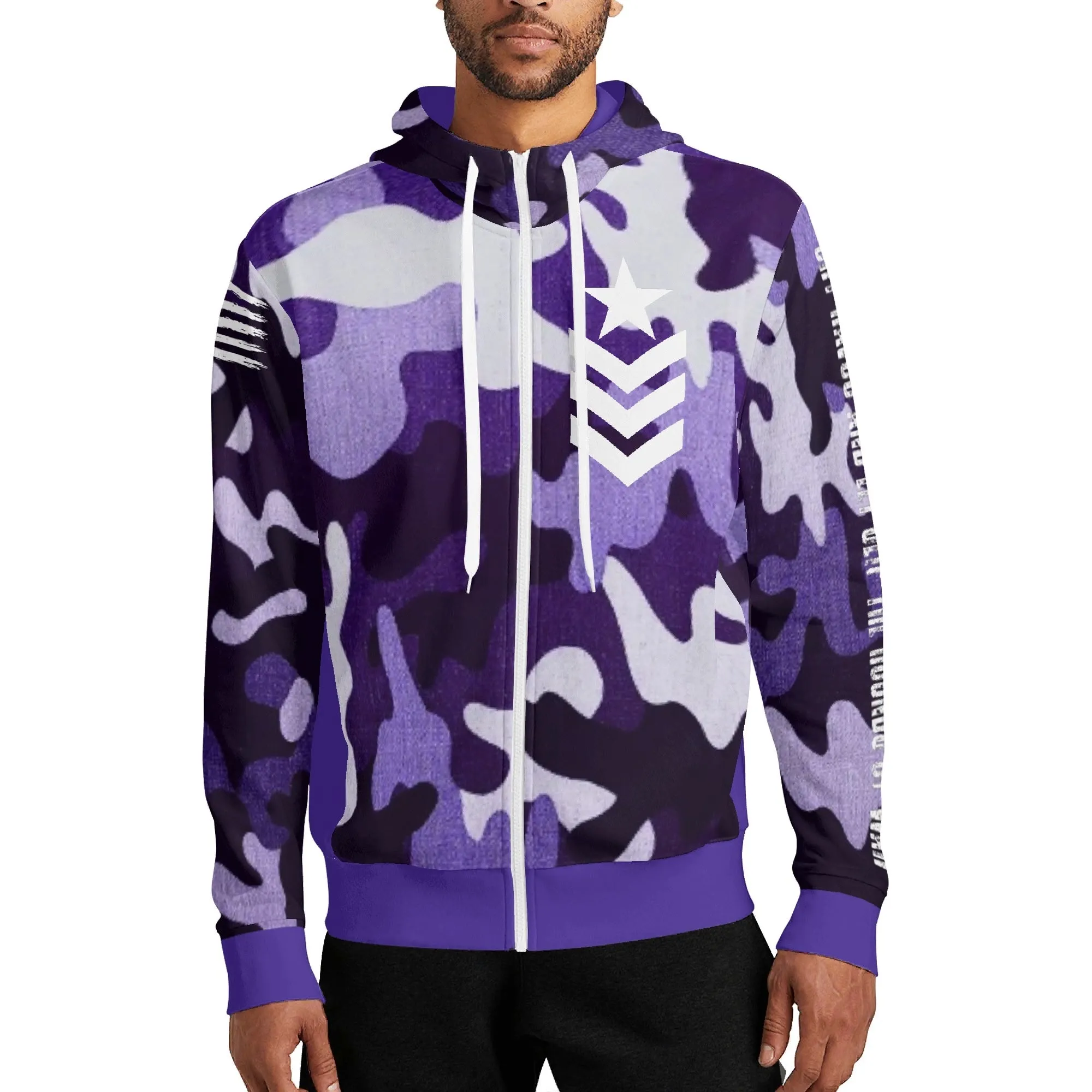 Camouflage Cry Havoc Graphic Full Zip Turtleneck Hoodie Streetwear