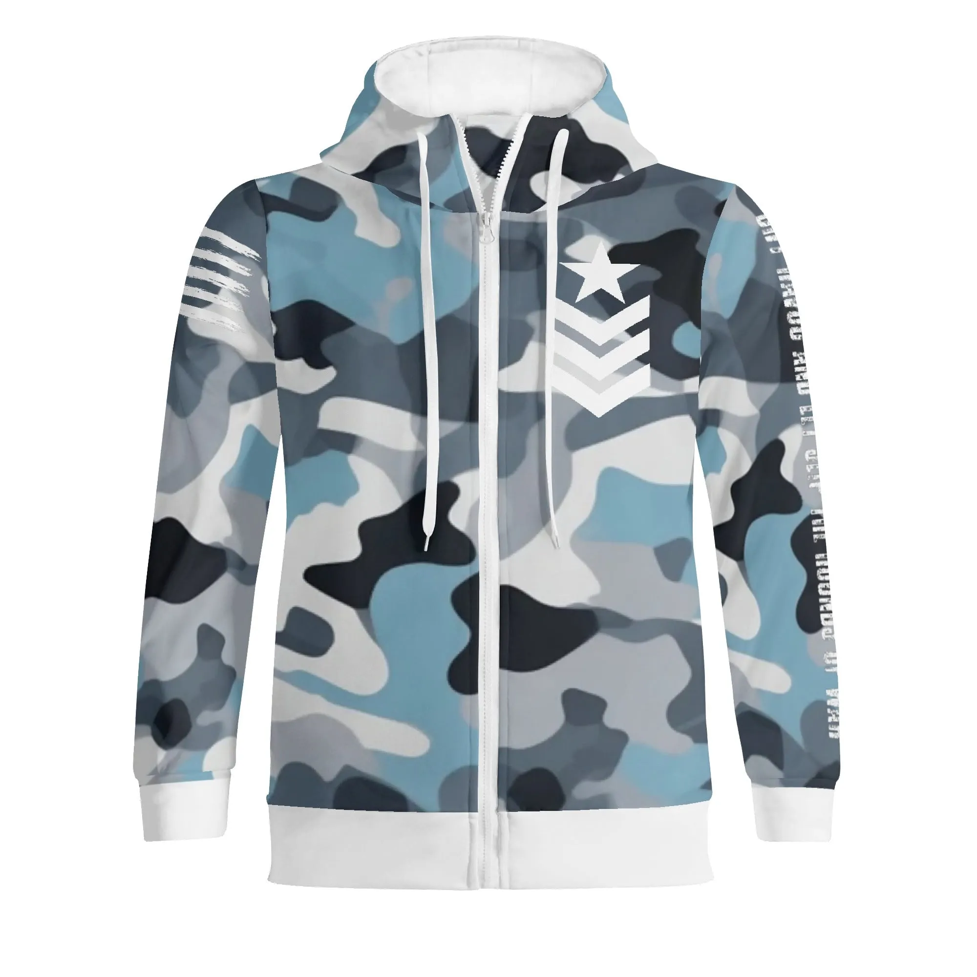 Camouflage Cry Havoc Graphic Full Zip Turtleneck Hoodie Streetwear