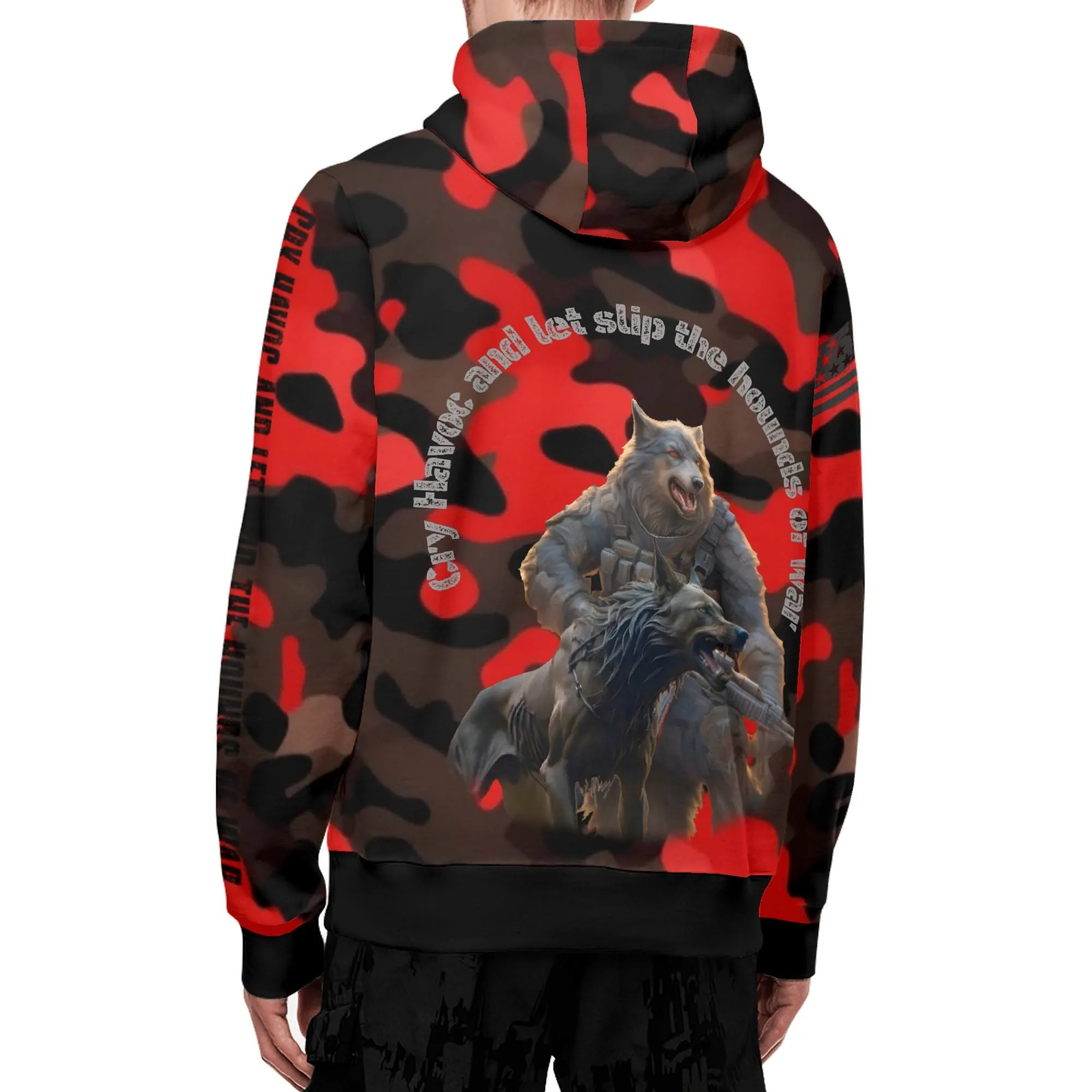Camouflage Cry Havoc Graphic Full Zip Turtleneck Hoodie Streetwear