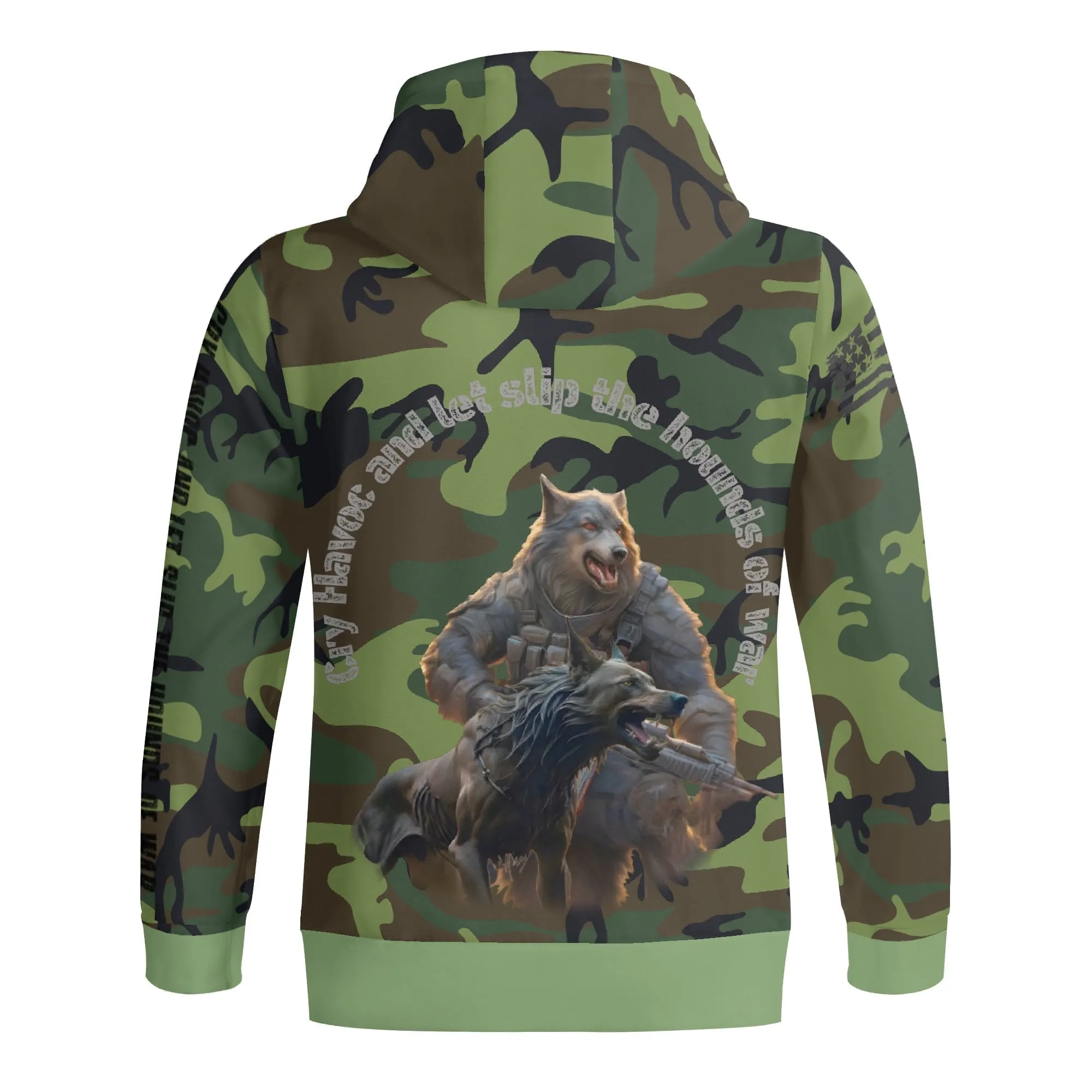 Camouflage Cry Havoc Graphic Full Zip Turtleneck Hoodie Streetwear