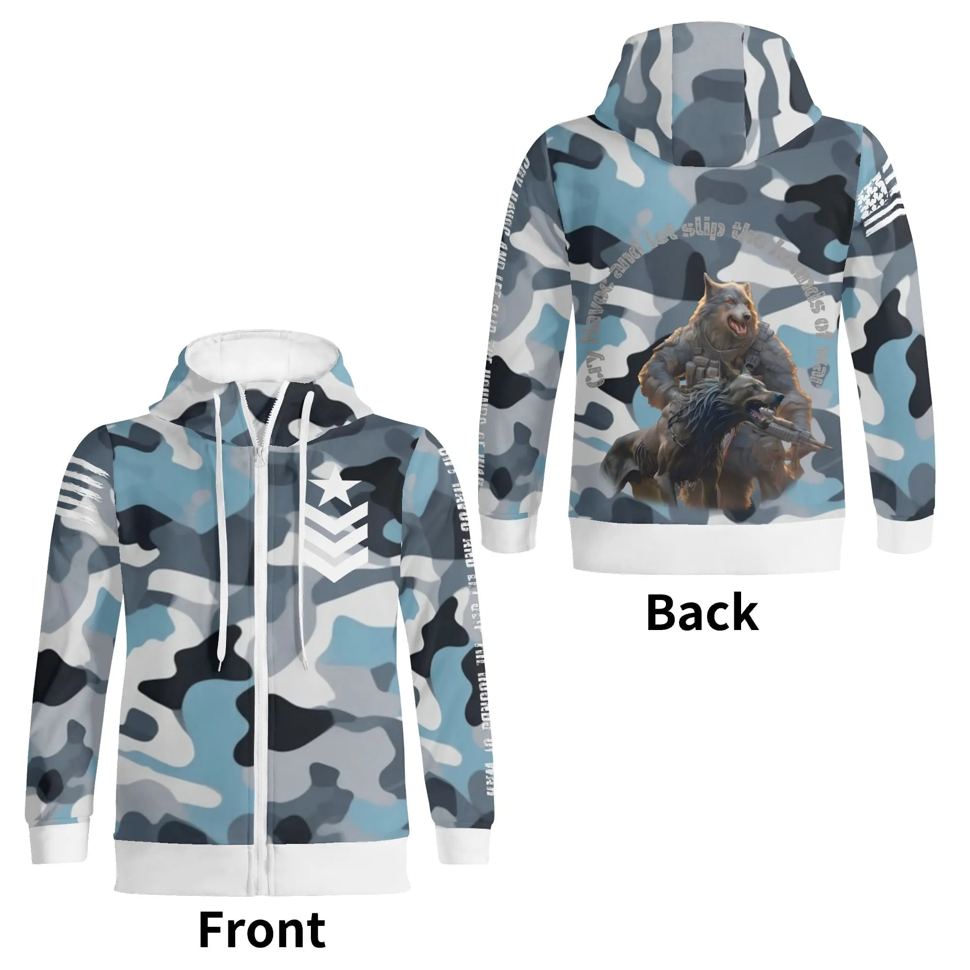 Camouflage Cry Havoc Graphic Full Zip Turtleneck Hoodie Streetwear