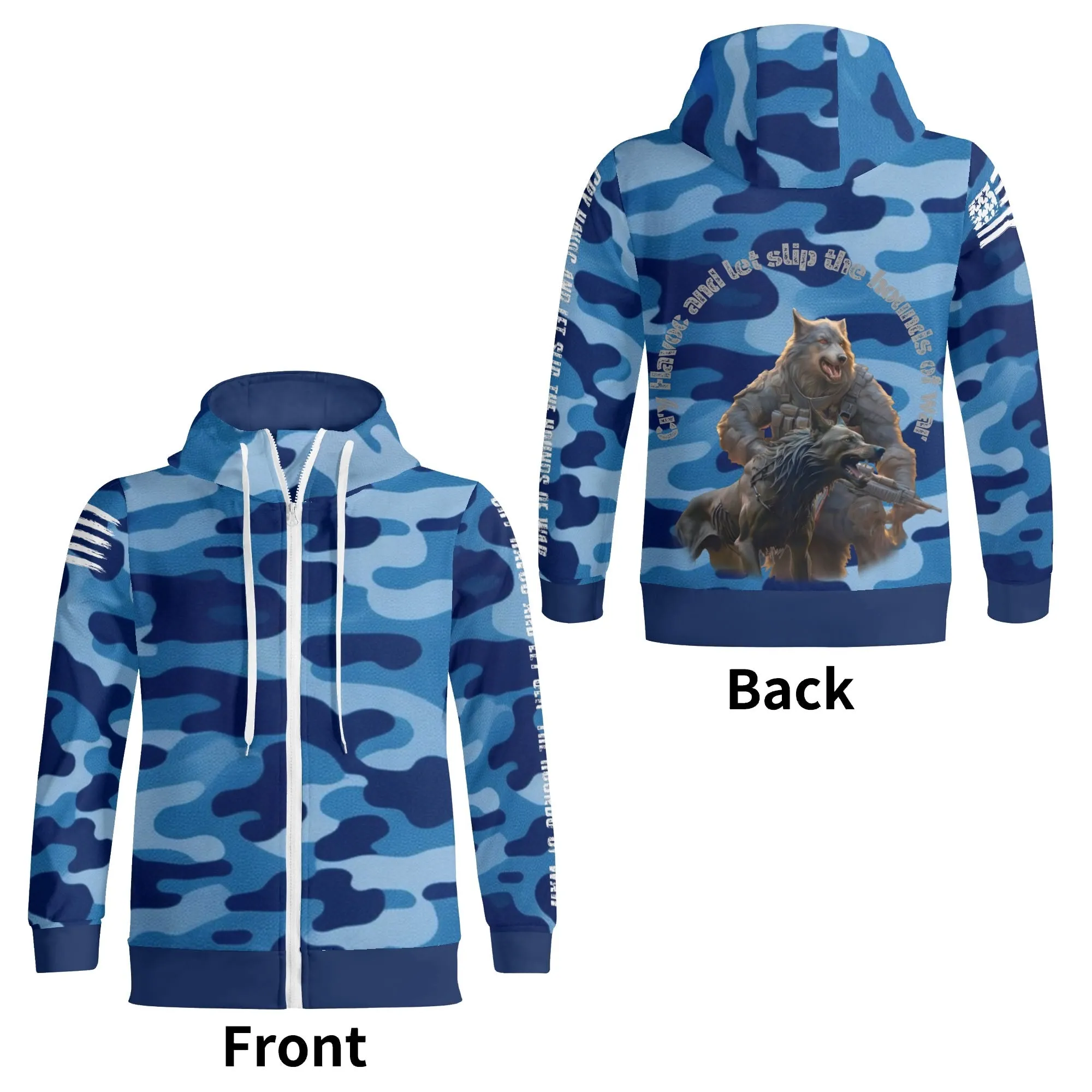 Camouflage Cry Havoc Graphic Full Zip Turtleneck Hoodie Streetwear