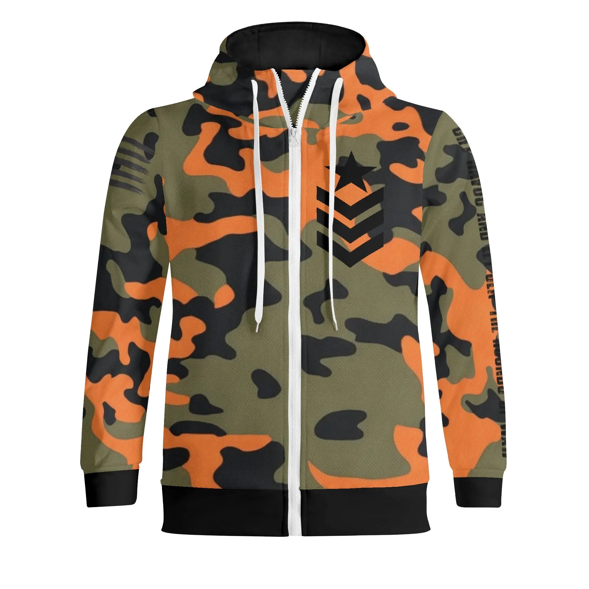 Camouflage Cry Havoc Graphic Full Zip Turtleneck Hoodie Streetwear
