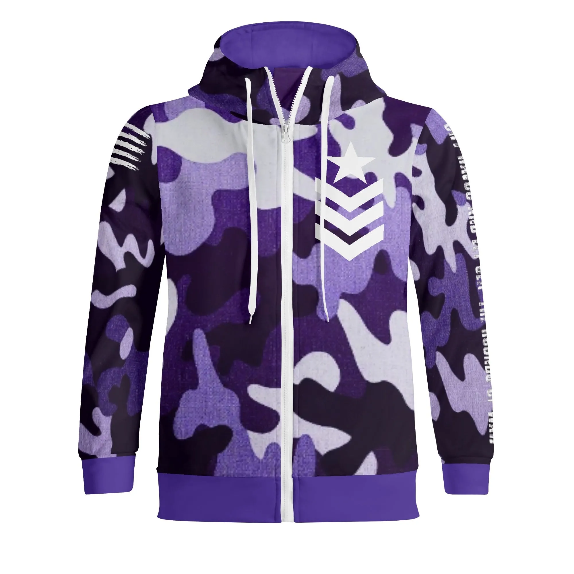 Camouflage Cry Havoc Graphic Full Zip Turtleneck Hoodie Streetwear