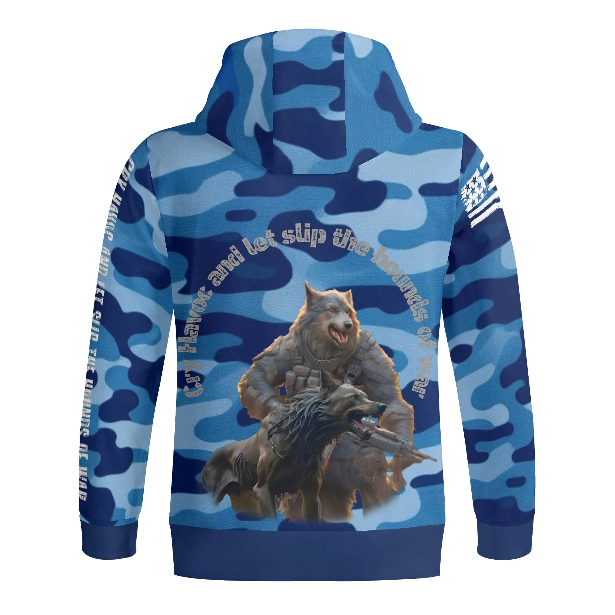 Camouflage Cry Havoc Graphic Full Zip Turtleneck Hoodie Streetwear