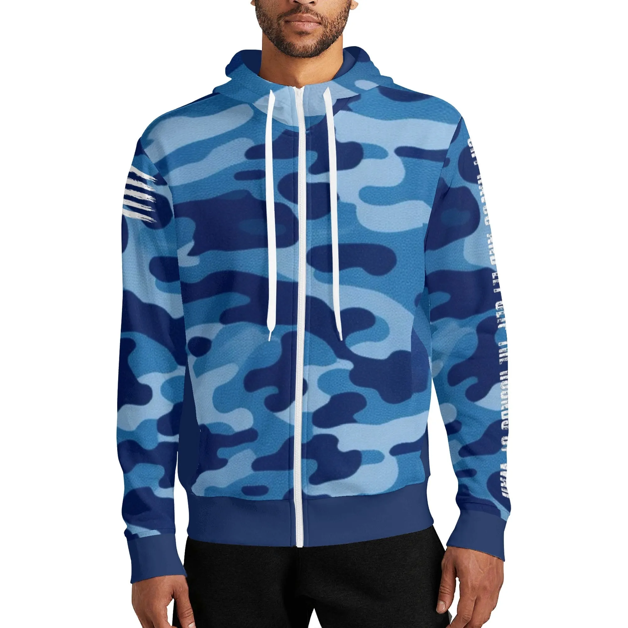Camouflage Cry Havoc Graphic Full Zip Turtleneck Hoodie Streetwear