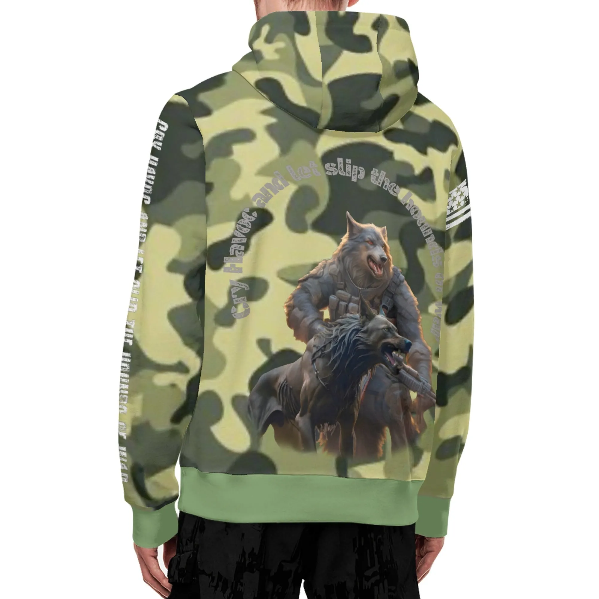 Camouflage Cry Havoc Graphic Full Zip Turtleneck Hoodie Streetwear