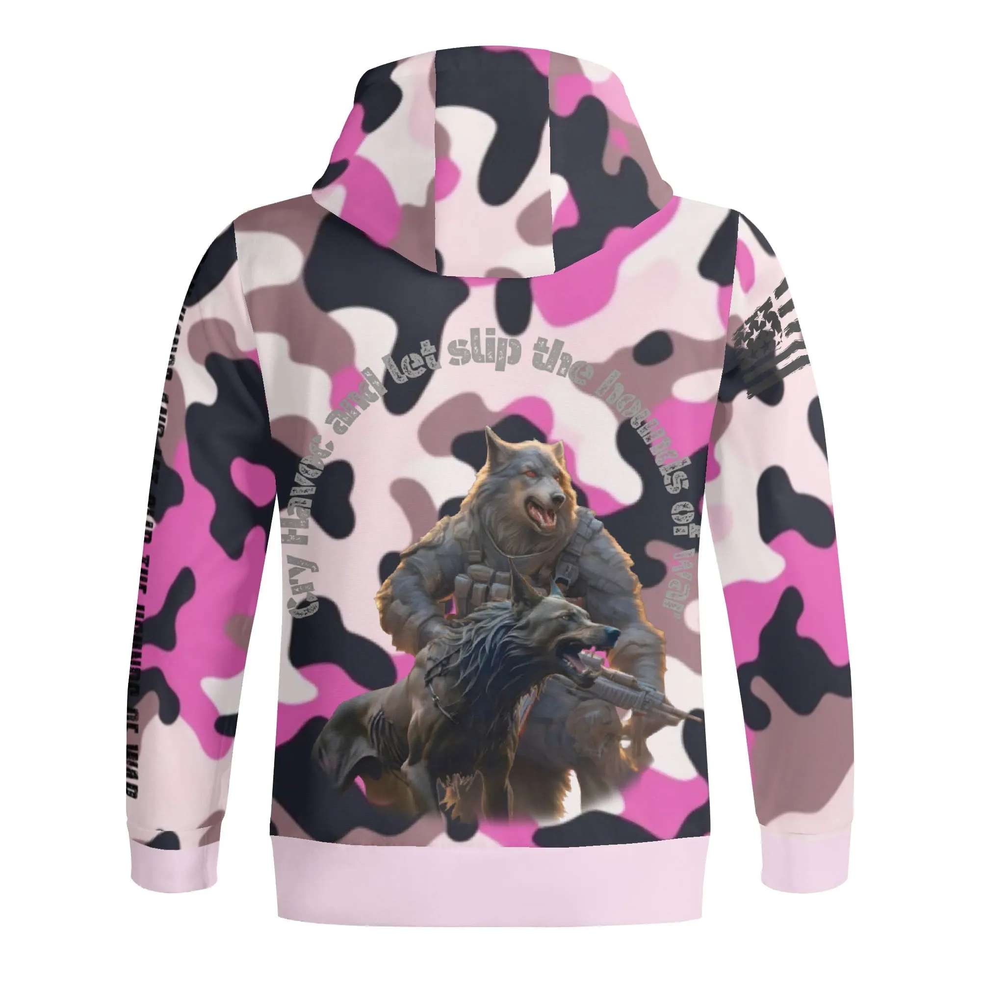 Camouflage Cry Havoc Graphic Full Zip Turtleneck Hoodie Streetwear