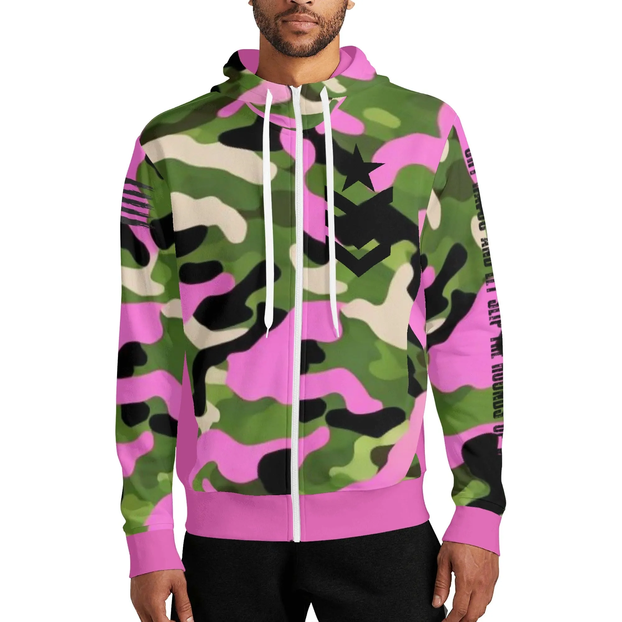 Camouflage Cry Havoc Graphic Full Zip Turtleneck Hoodie Streetwear