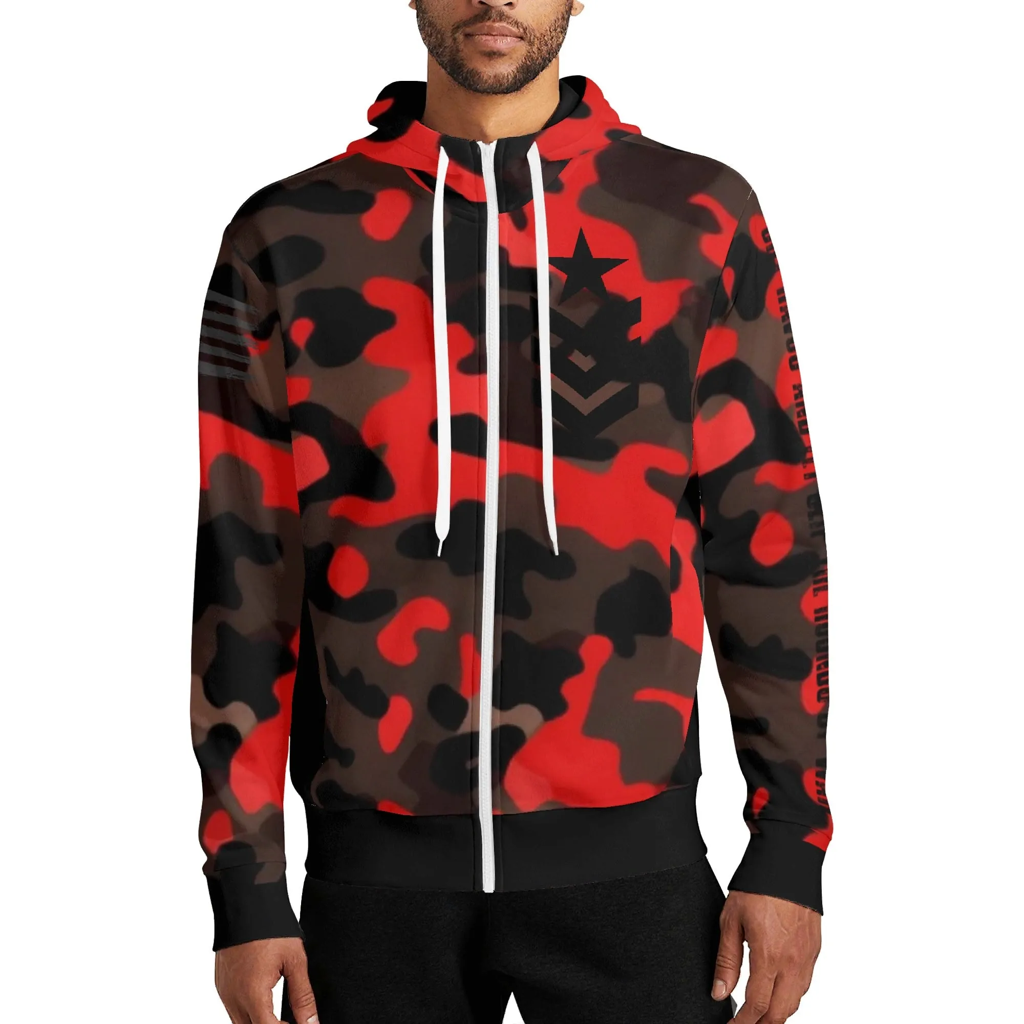 Camouflage Cry Havoc Graphic Full Zip Turtleneck Hoodie Streetwear