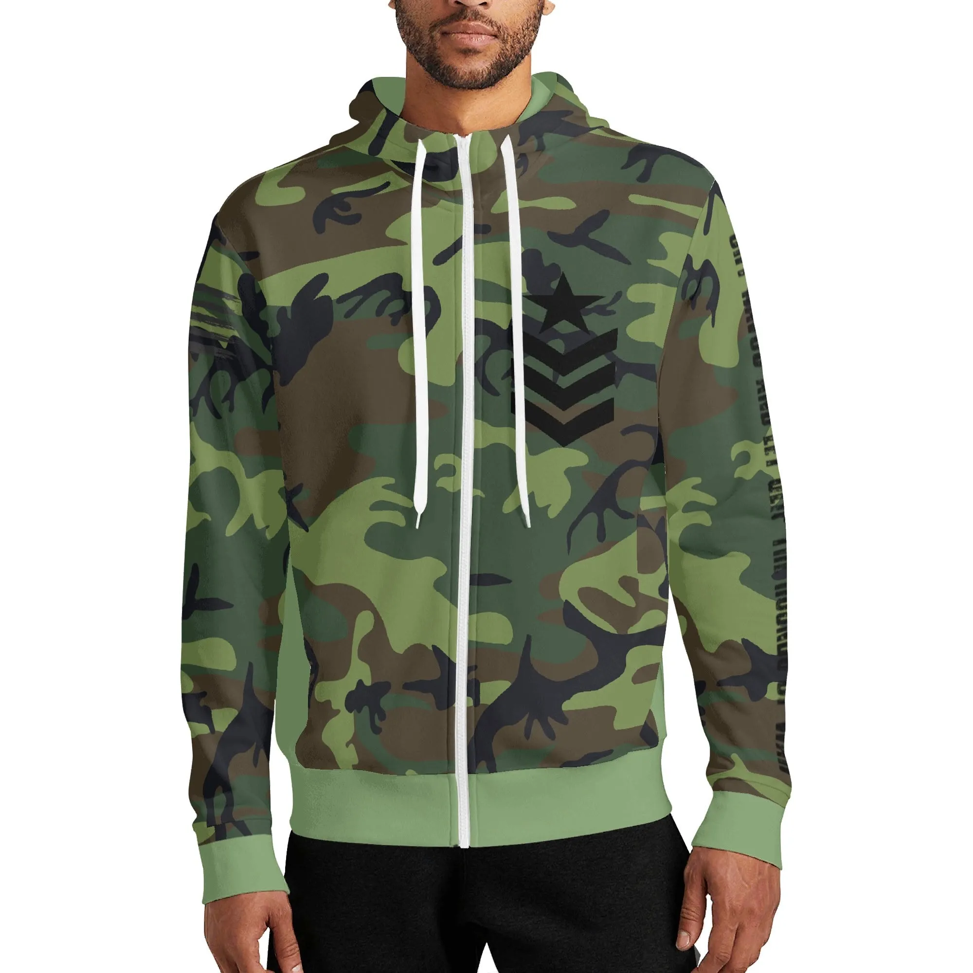 Camouflage Cry Havoc Graphic Full Zip Turtleneck Hoodie Streetwear
