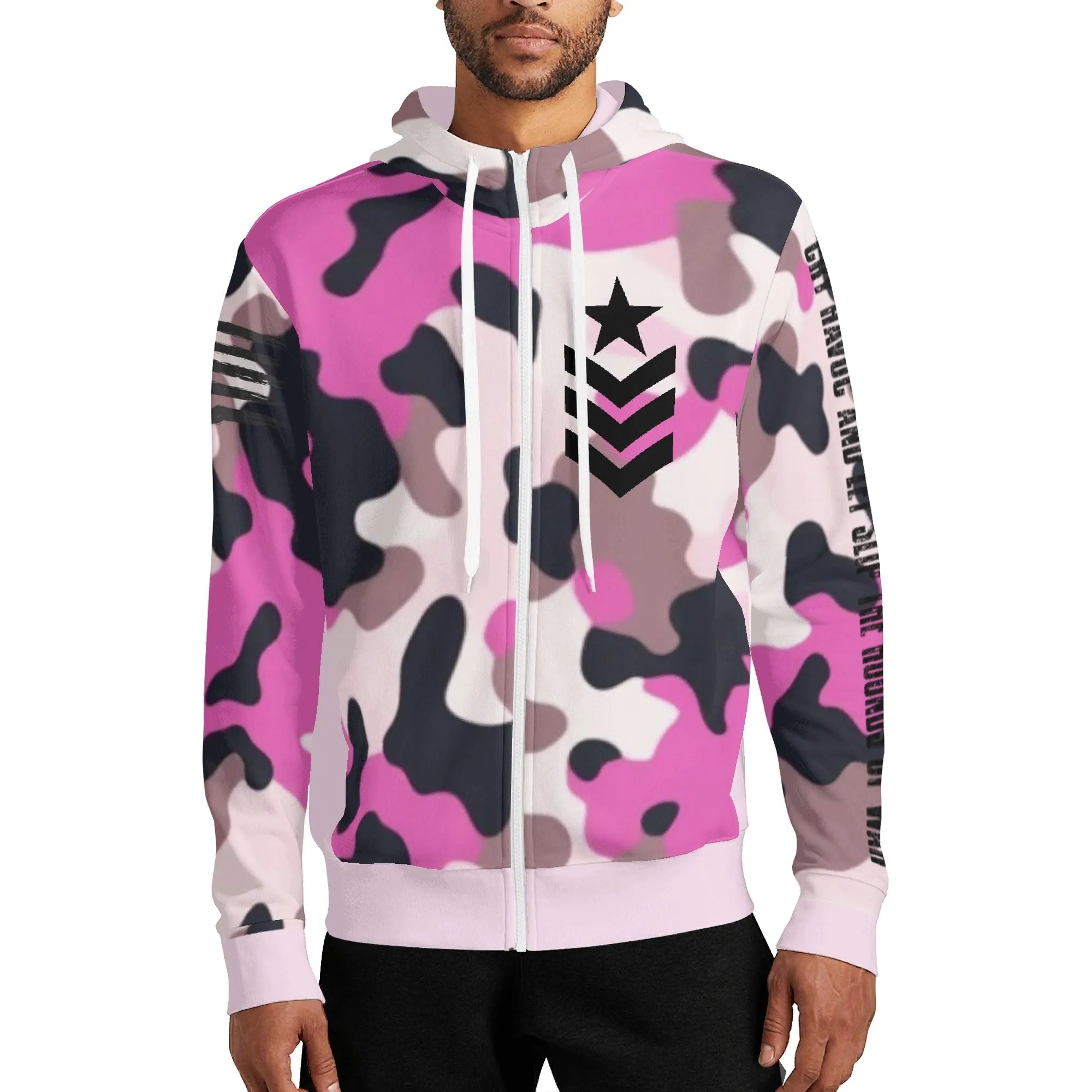 Camouflage Cry Havoc Graphic Full Zip Turtleneck Hoodie Streetwear