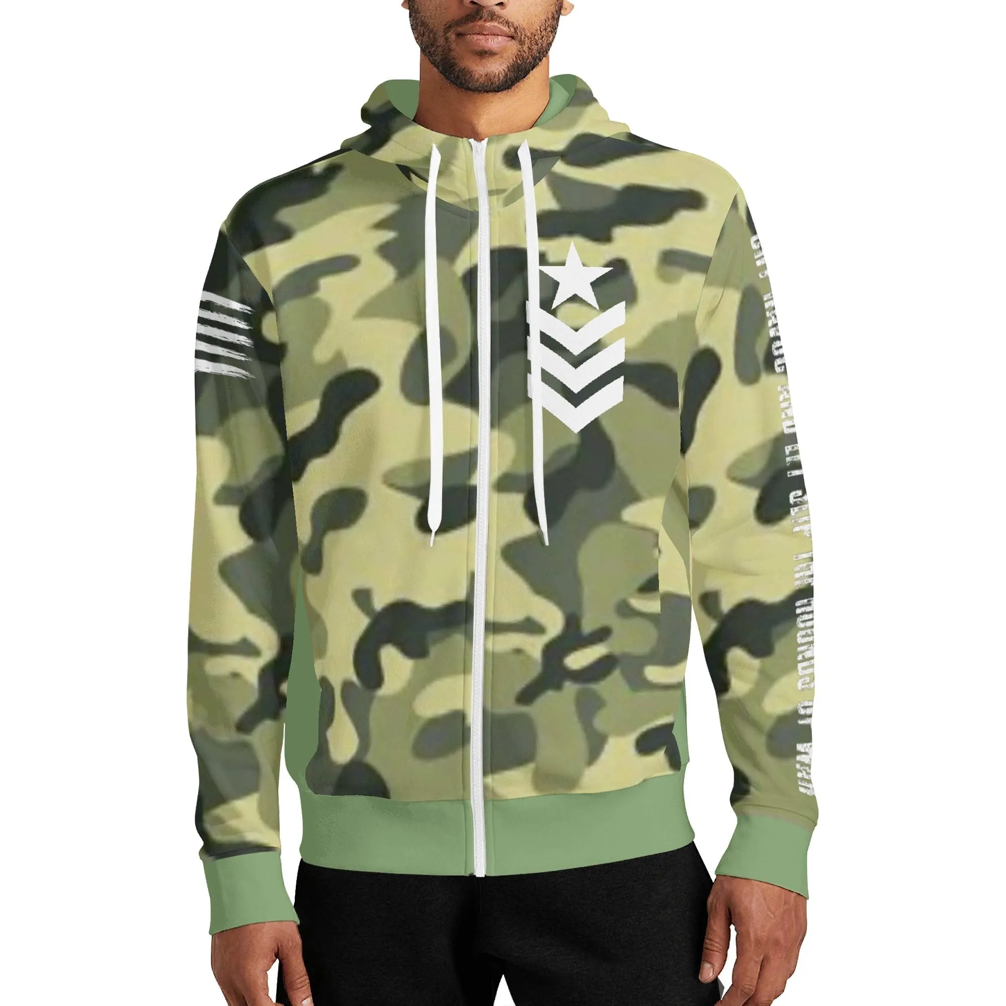 Camouflage Cry Havoc Graphic Full Zip Turtleneck Hoodie Streetwear