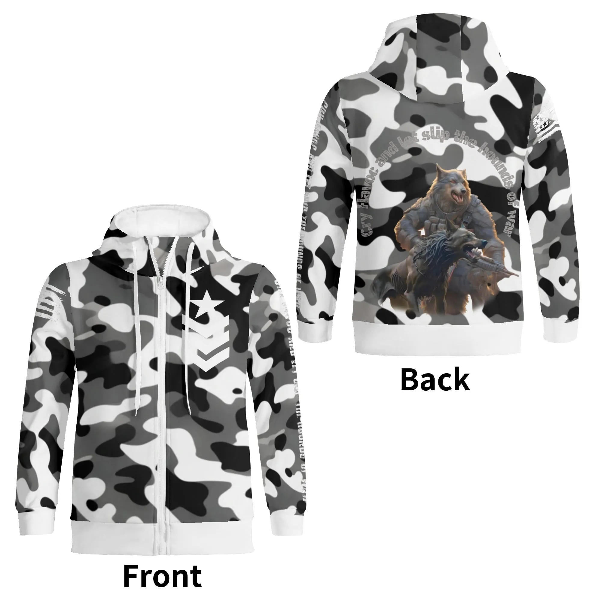Camouflage Cry Havoc Graphic Full Zip Turtleneck Hoodie Streetwear