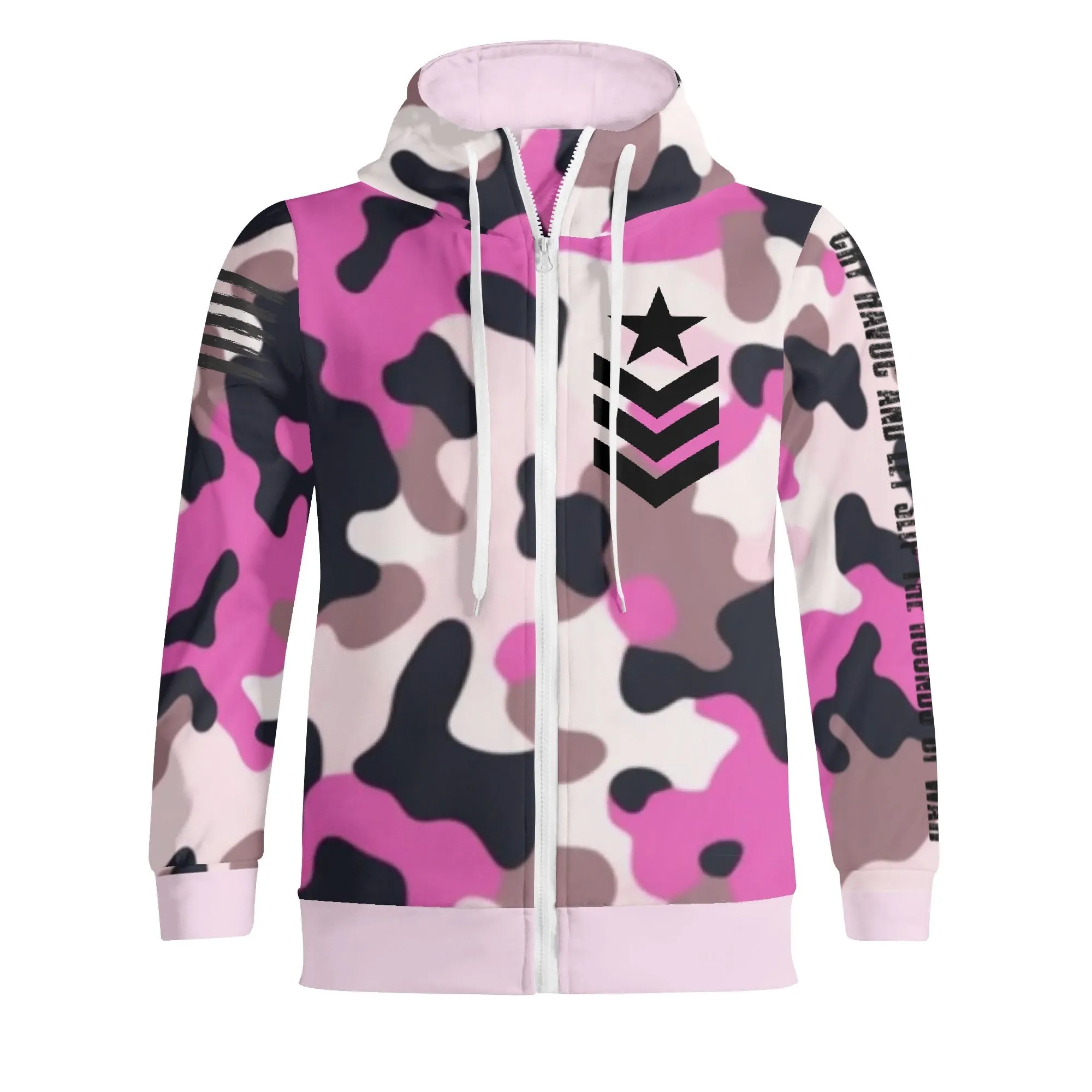 Camouflage Cry Havoc Graphic Full Zip Turtleneck Hoodie Streetwear