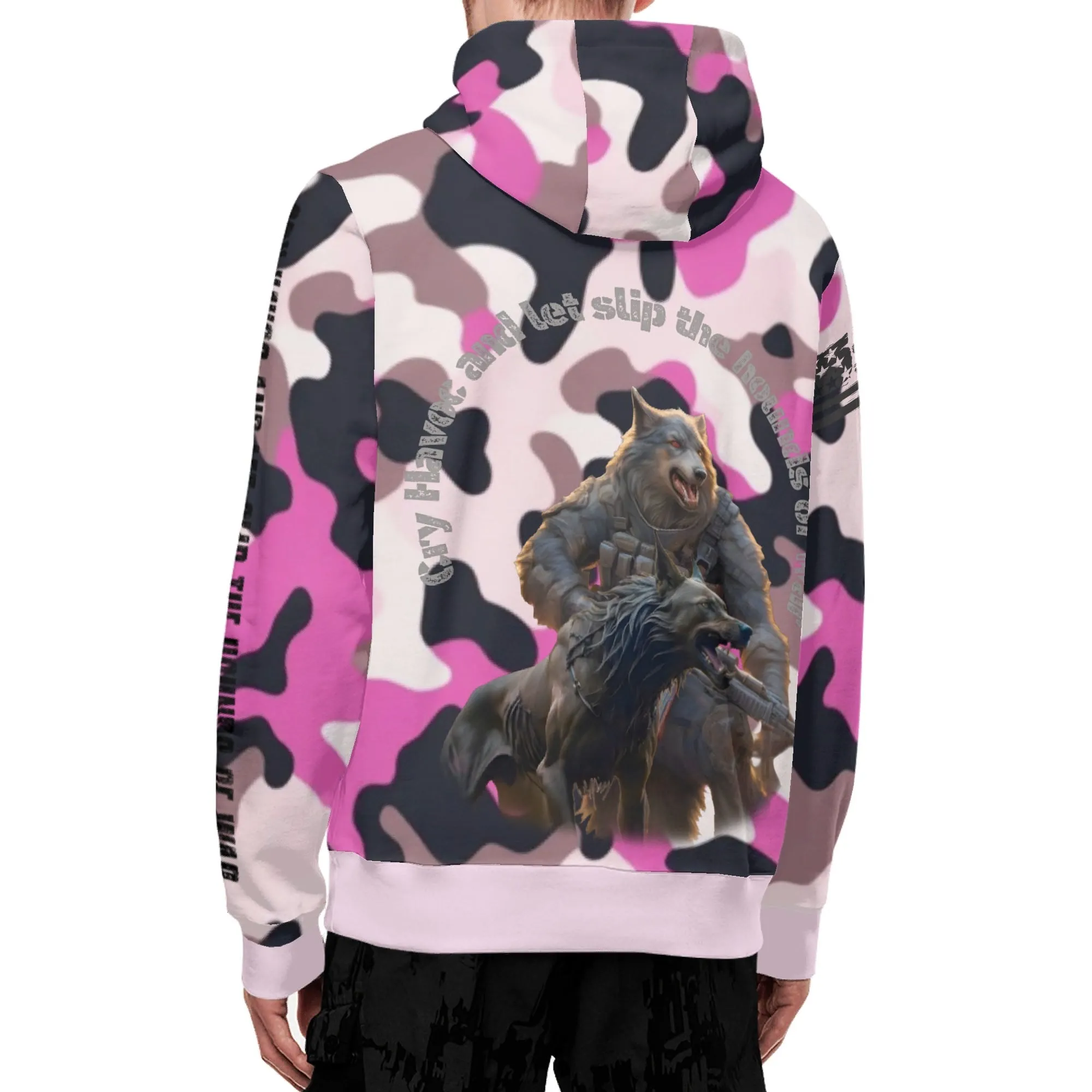 Camouflage Cry Havoc Graphic Full Zip Turtleneck Hoodie Streetwear