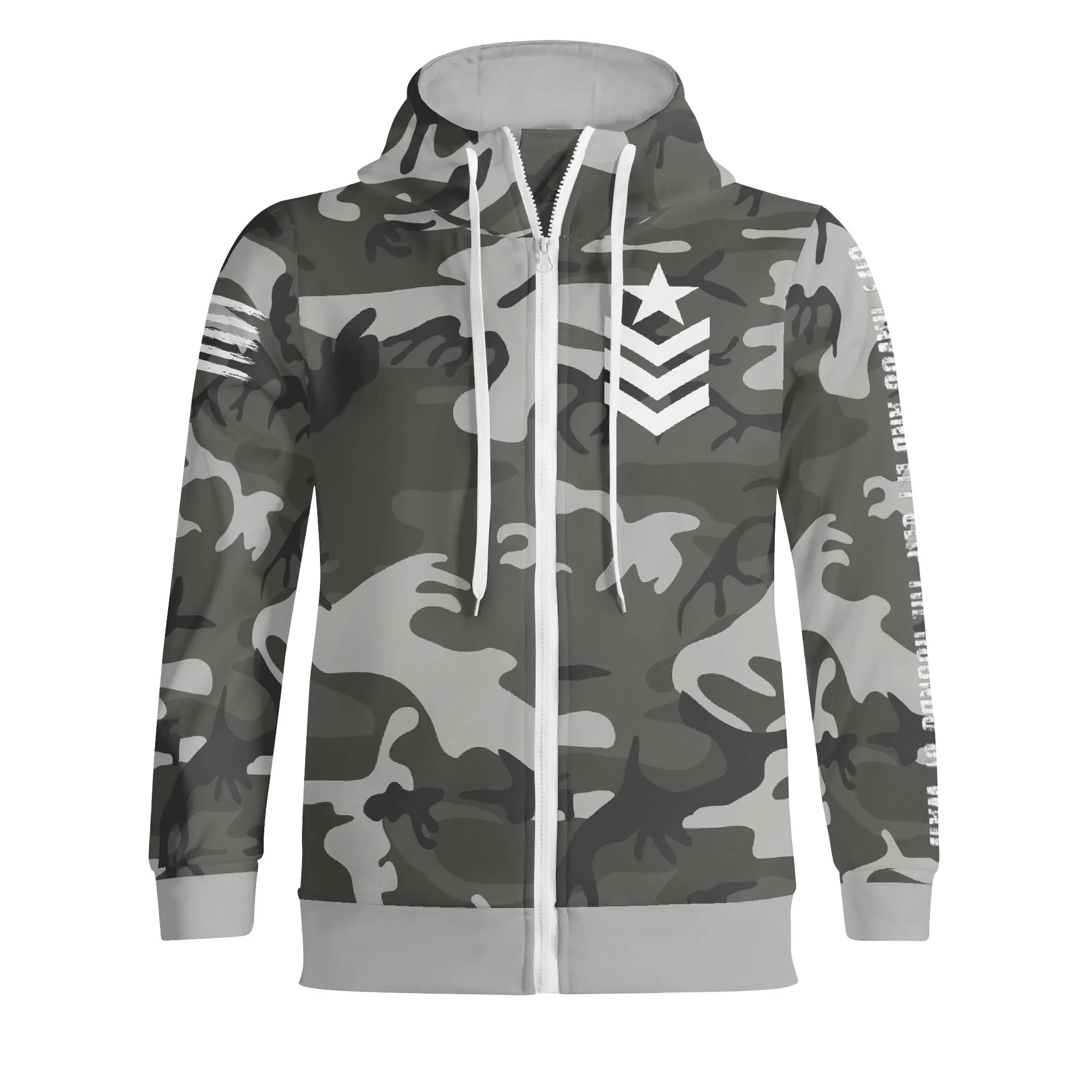 Camouflage Cry Havoc Graphic Full Zip Turtleneck Hoodie Streetwear