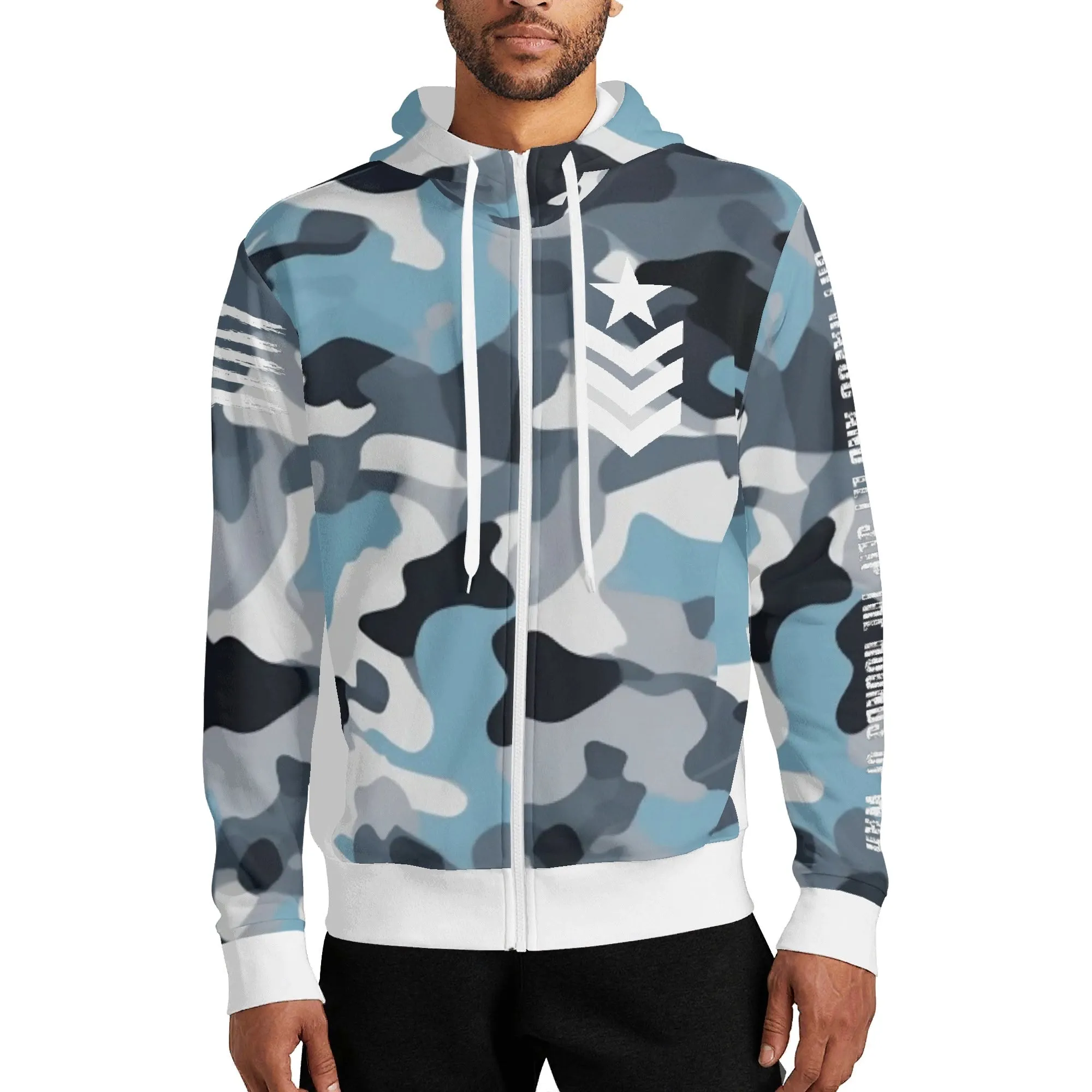 Camouflage Cry Havoc Graphic Full Zip Turtleneck Hoodie Streetwear