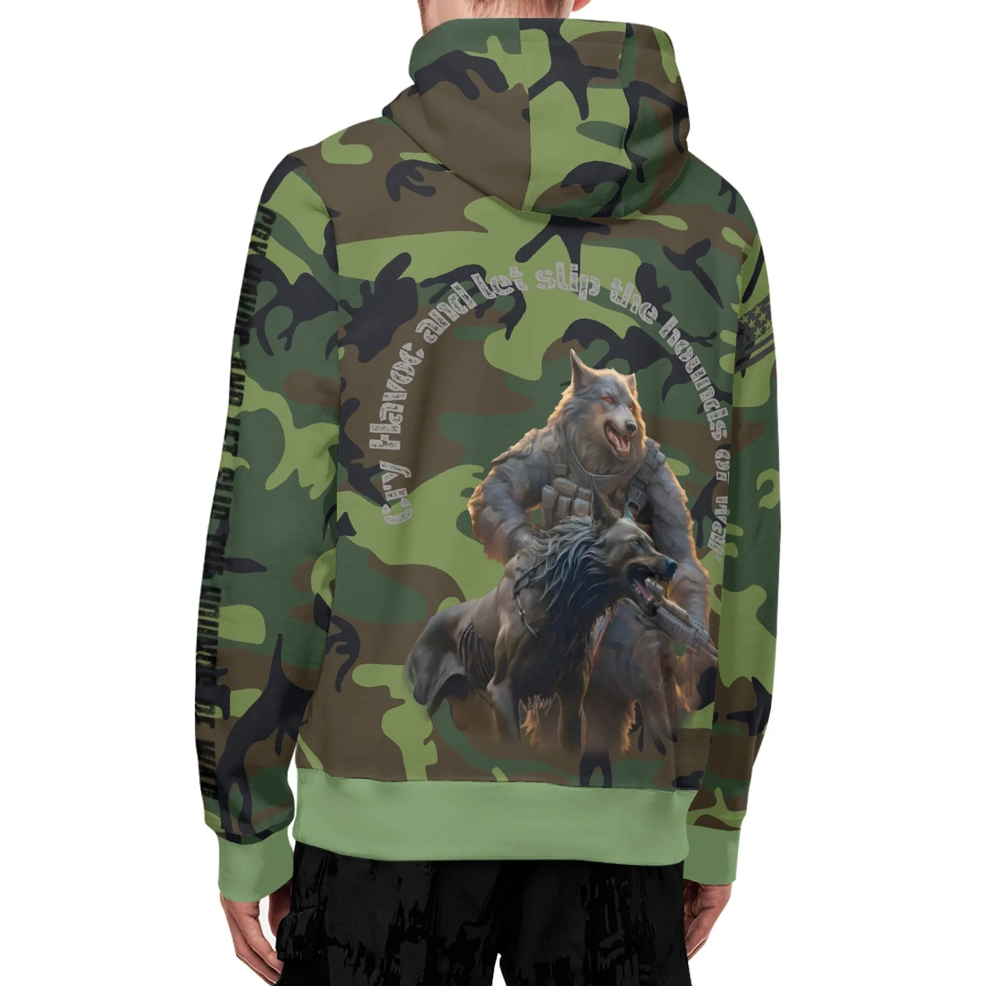 Camouflage Cry Havoc Graphic Full Zip Turtleneck Hoodie Streetwear