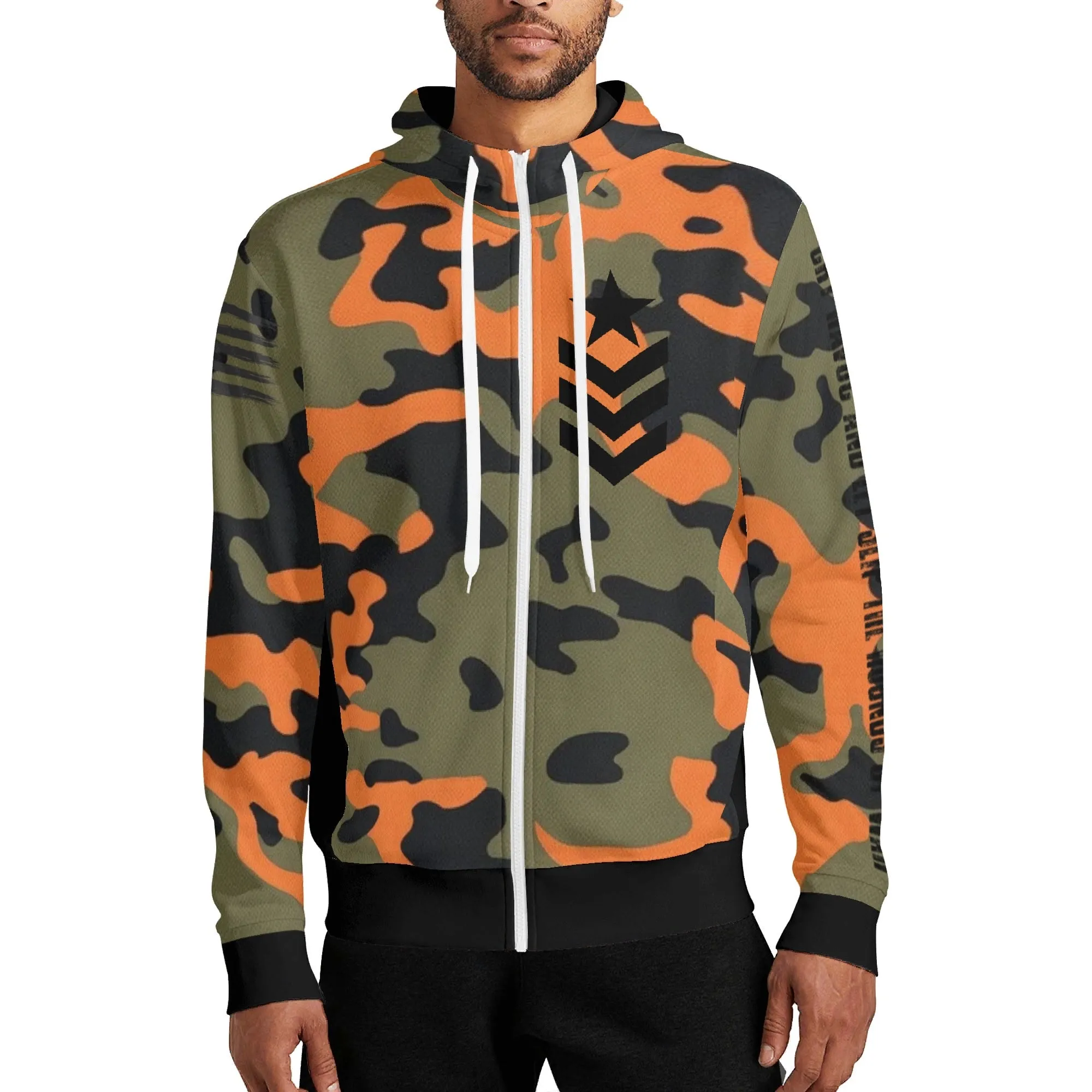 Camouflage Cry Havoc Graphic Full Zip Turtleneck Hoodie Streetwear
