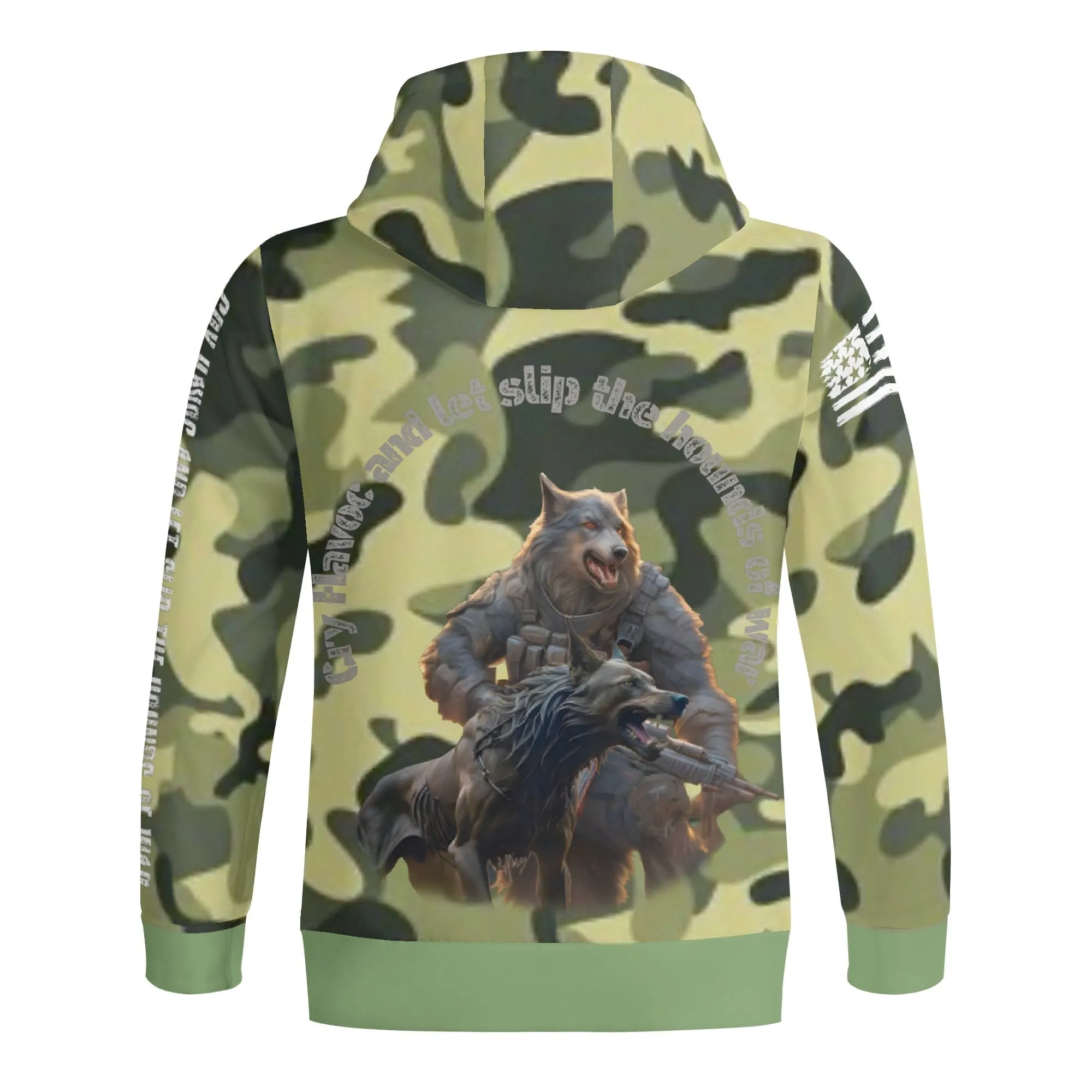 Camouflage Cry Havoc Graphic Full Zip Turtleneck Hoodie Streetwear