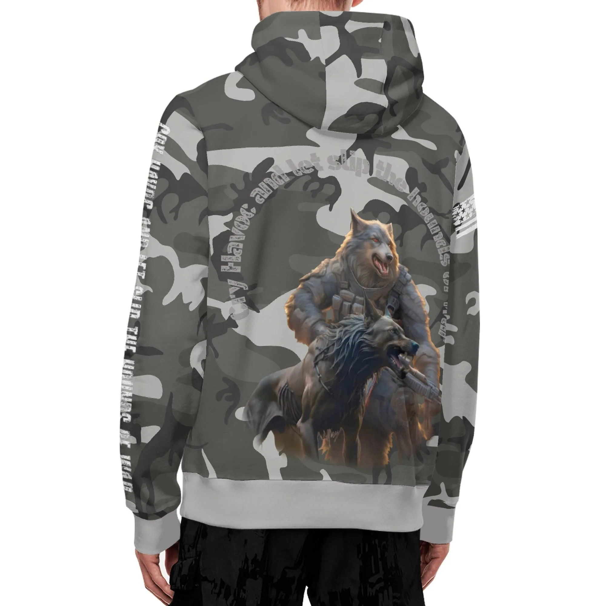 Camouflage Cry Havoc Graphic Full Zip Turtleneck Hoodie Streetwear