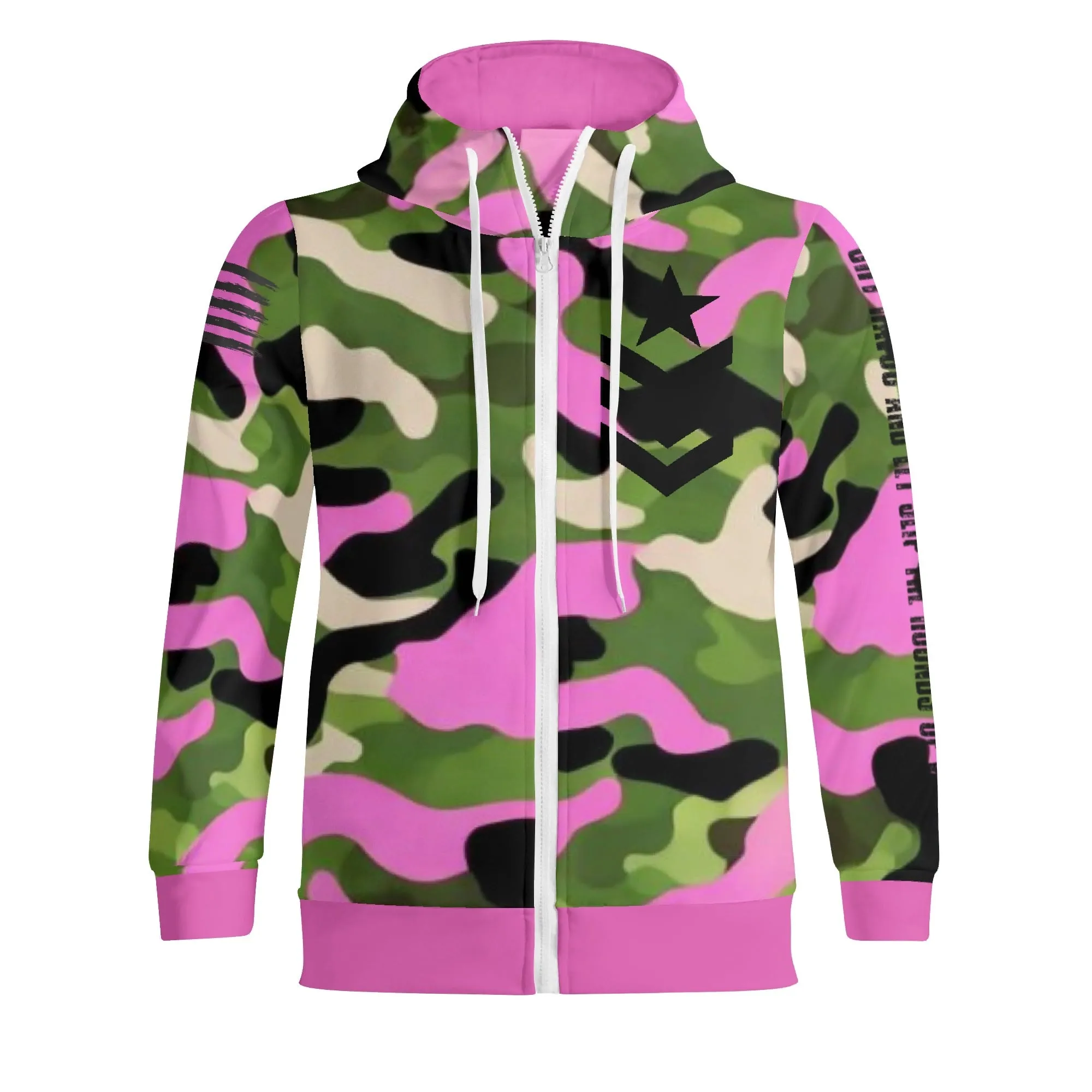 Camouflage Cry Havoc Graphic Full Zip Turtleneck Hoodie Streetwear
