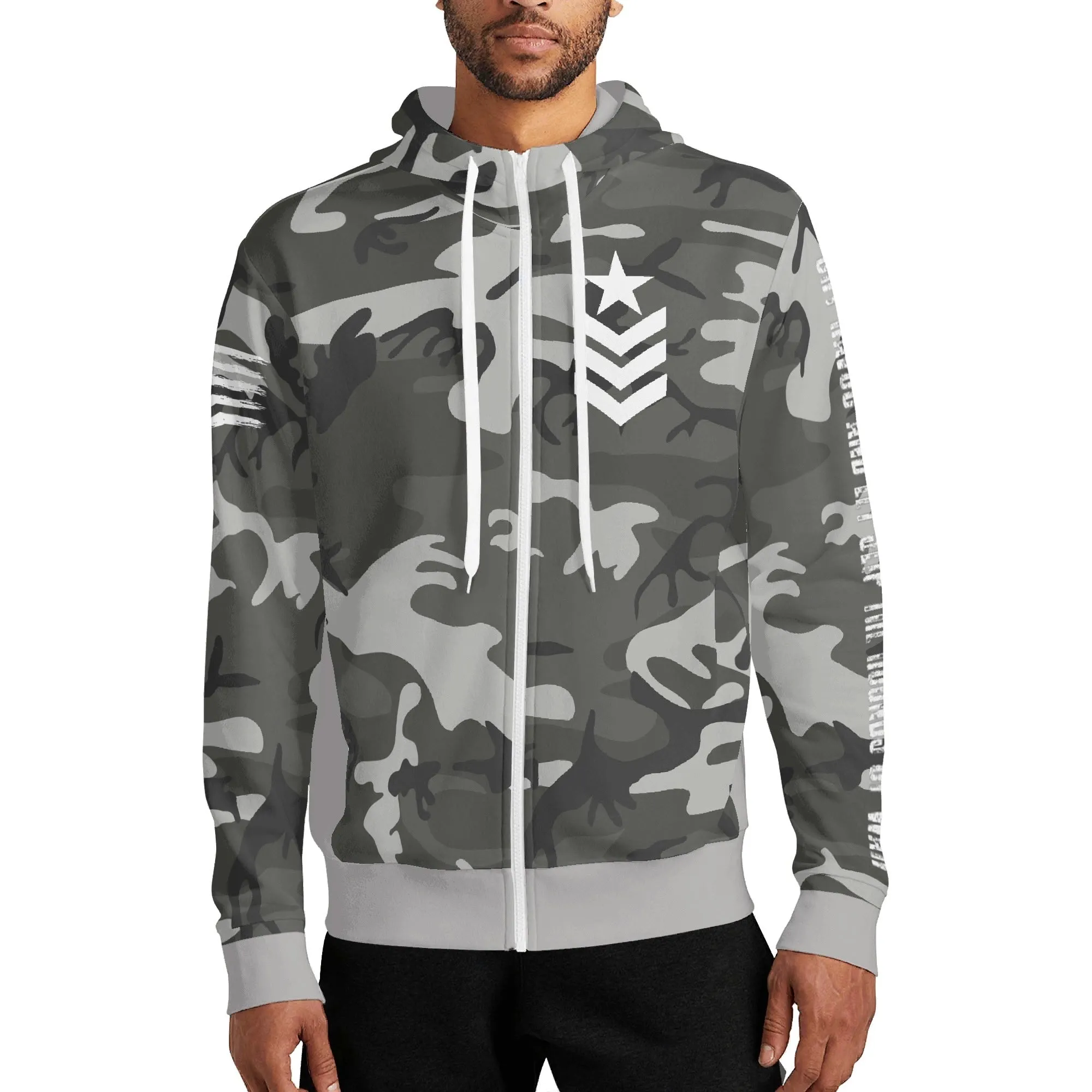 Camouflage Cry Havoc Graphic Full Zip Turtleneck Hoodie Streetwear