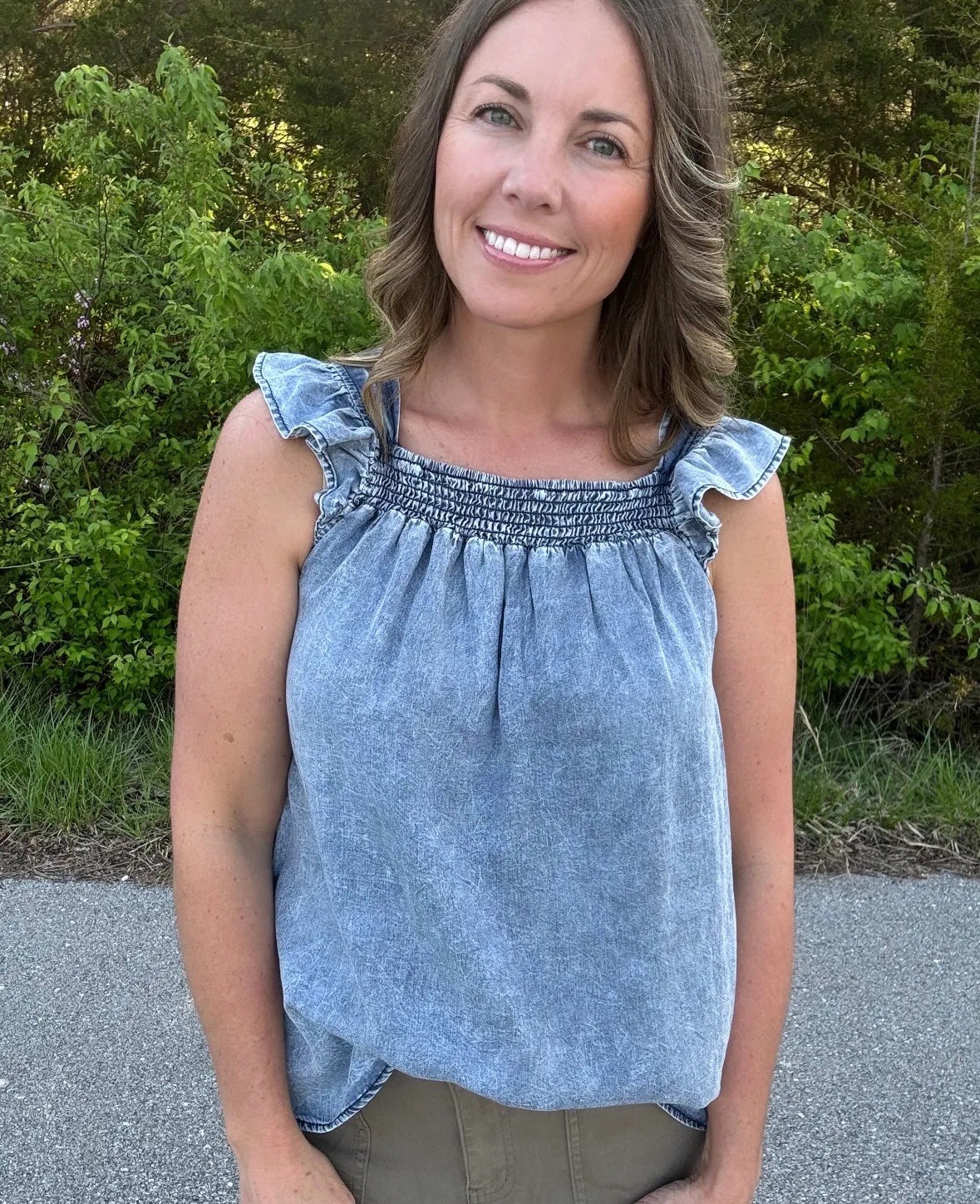 Chambray Ruffle Tank