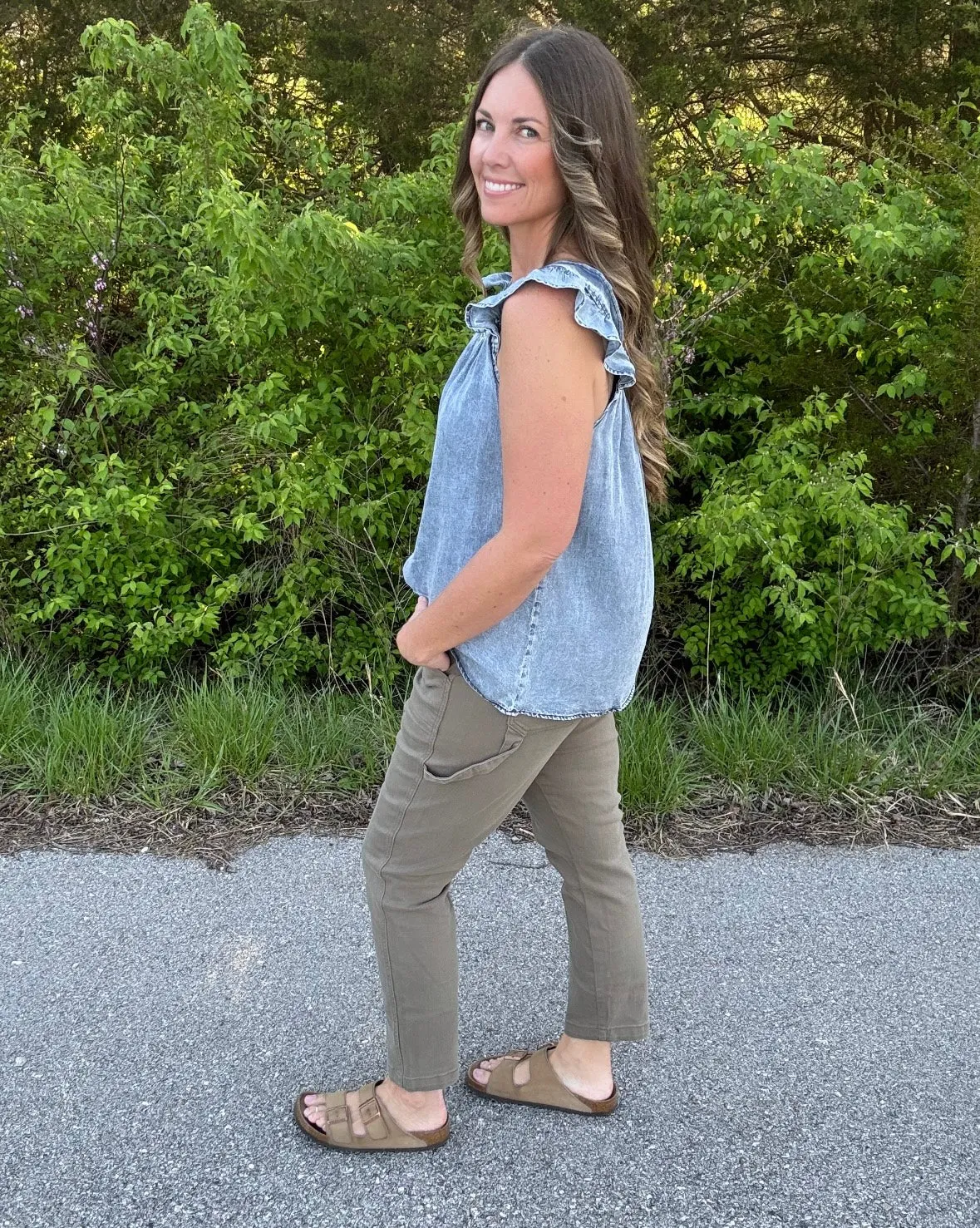 Chambray Ruffle Tank