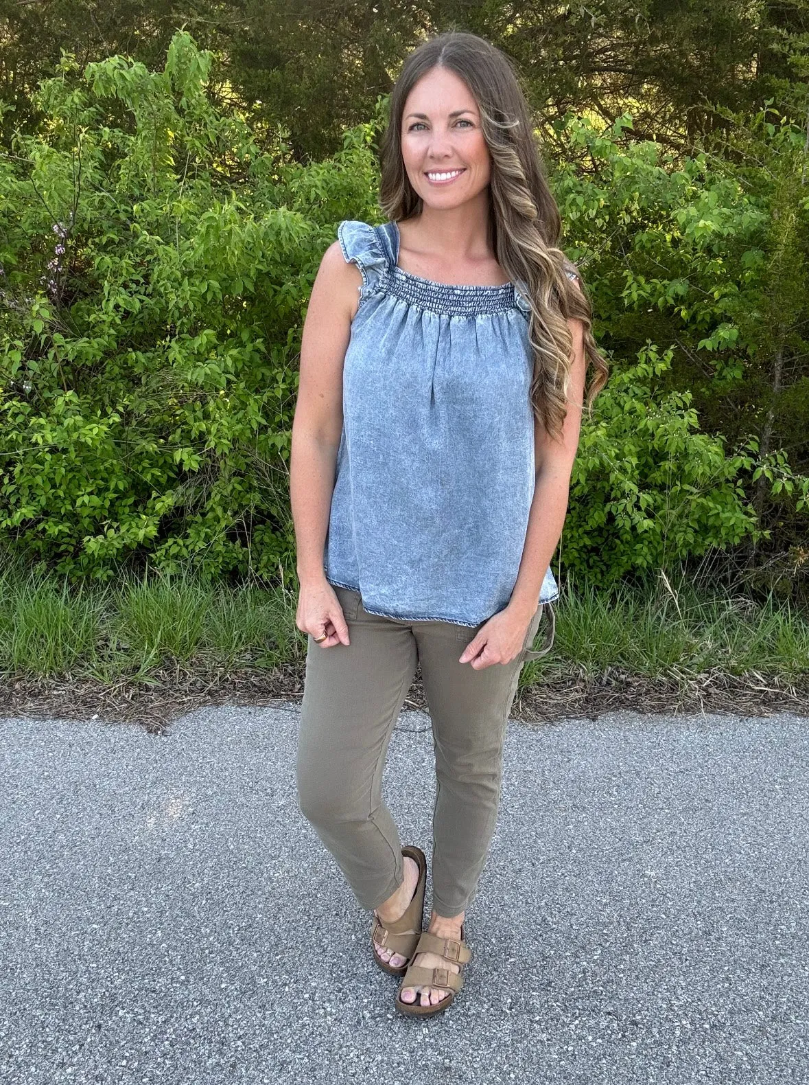 Chambray Ruffle Tank