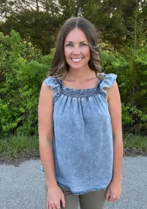 Chambray Ruffle Tank