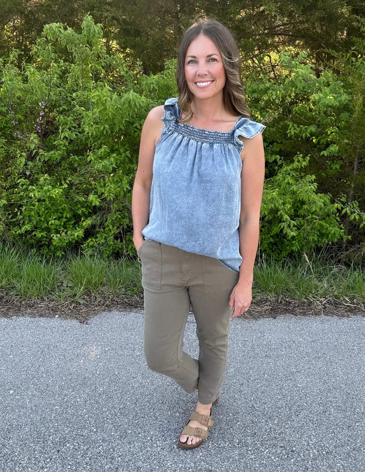 Chambray Ruffle Tank