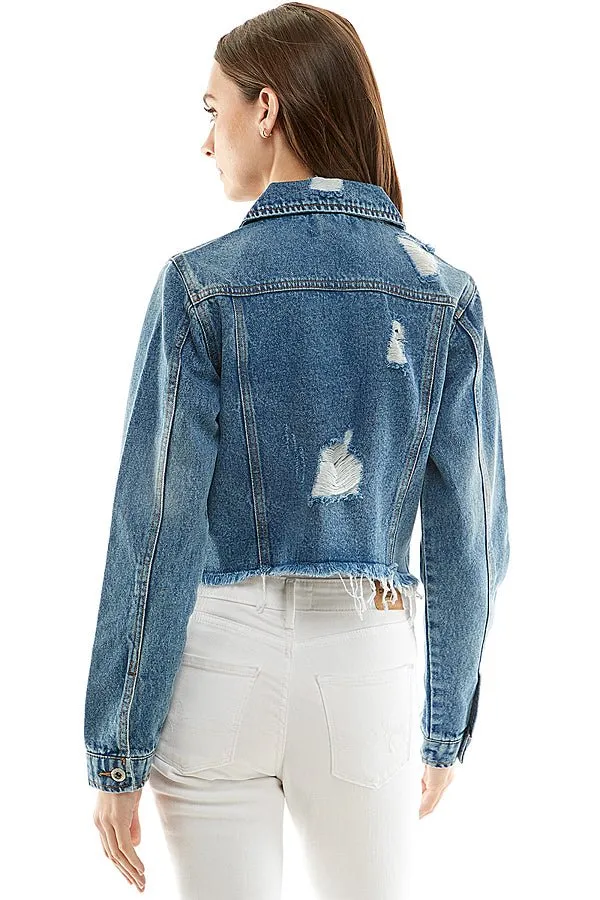 Cotton Distressed Denim Jacket