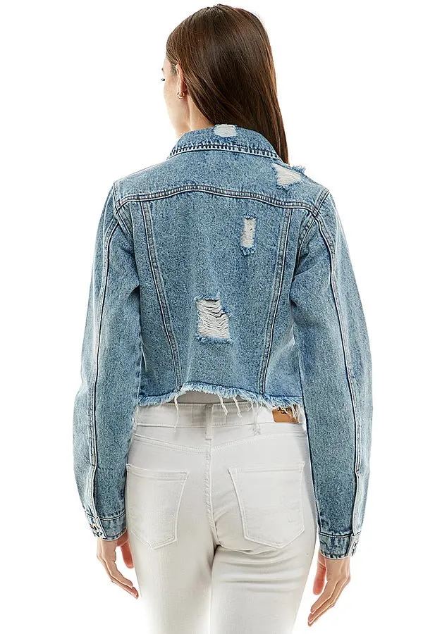 Cotton Distressed Denim Jacket