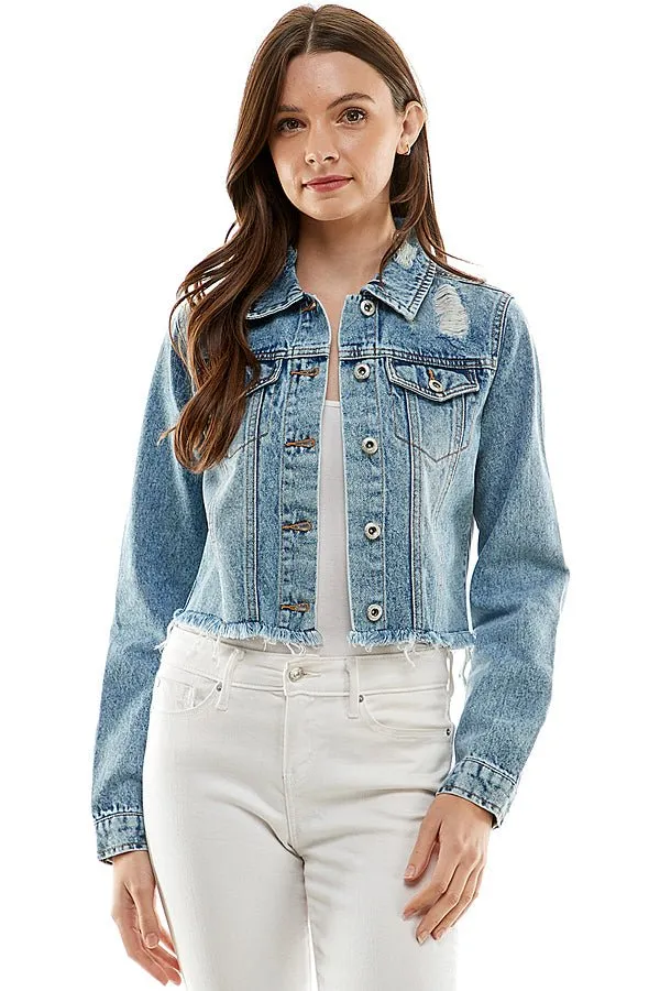 Cotton Distressed Denim Jacket