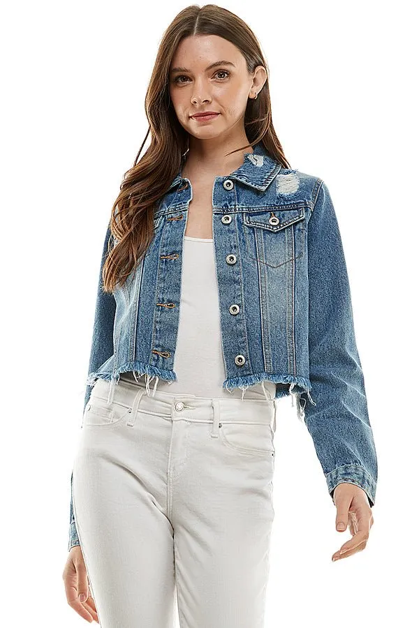 Cotton Distressed Denim Jacket