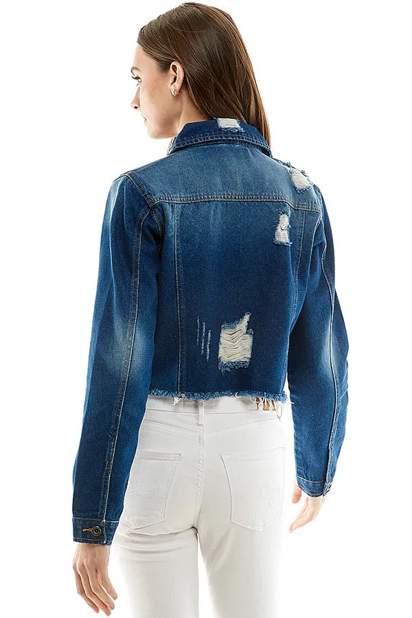 Cotton Distressed Denim Jacket