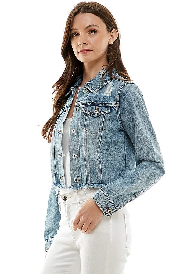 Cotton Distressed Denim Jacket