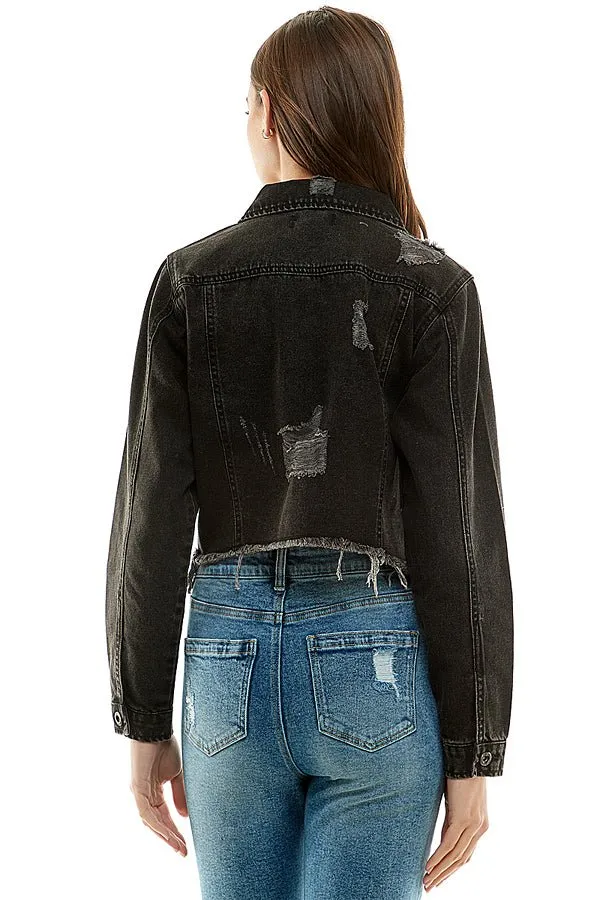 Cotton Distressed Denim Jacket