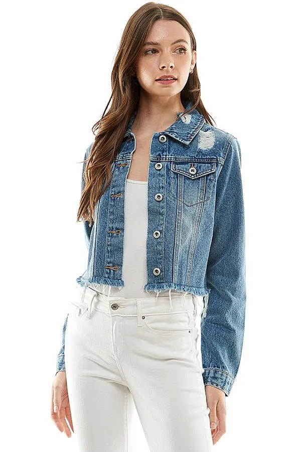 Cotton Distressed Denim Jacket