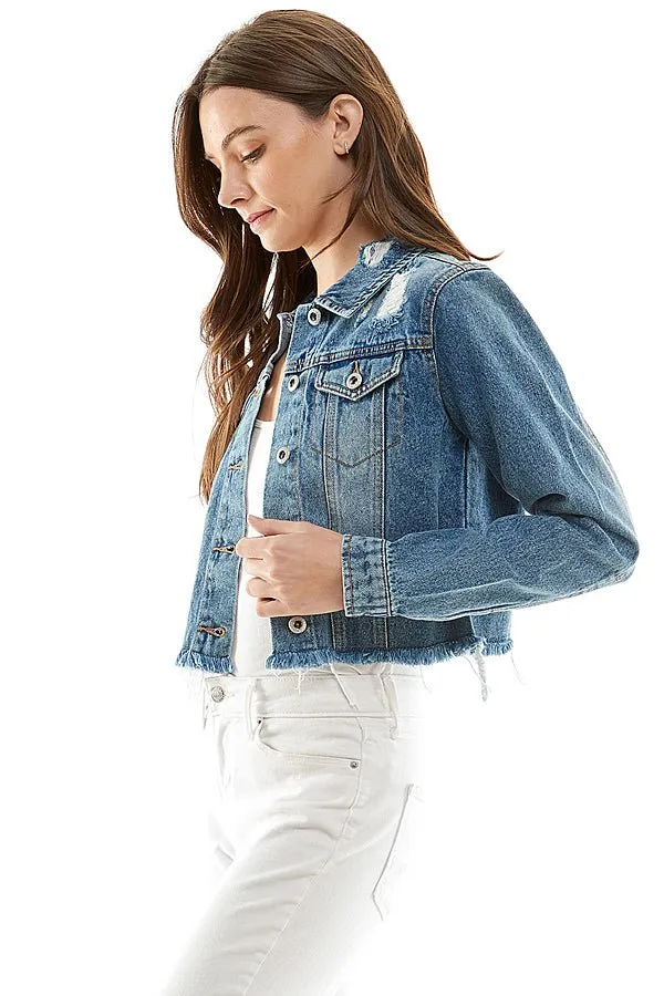 Cotton Distressed Denim Jacket